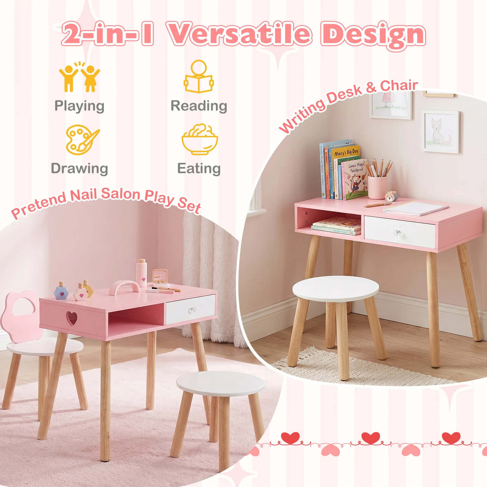 Kids Pretend Nail Salon Playset with Chair and Stool for 3-7 Years Old Children - Image 4