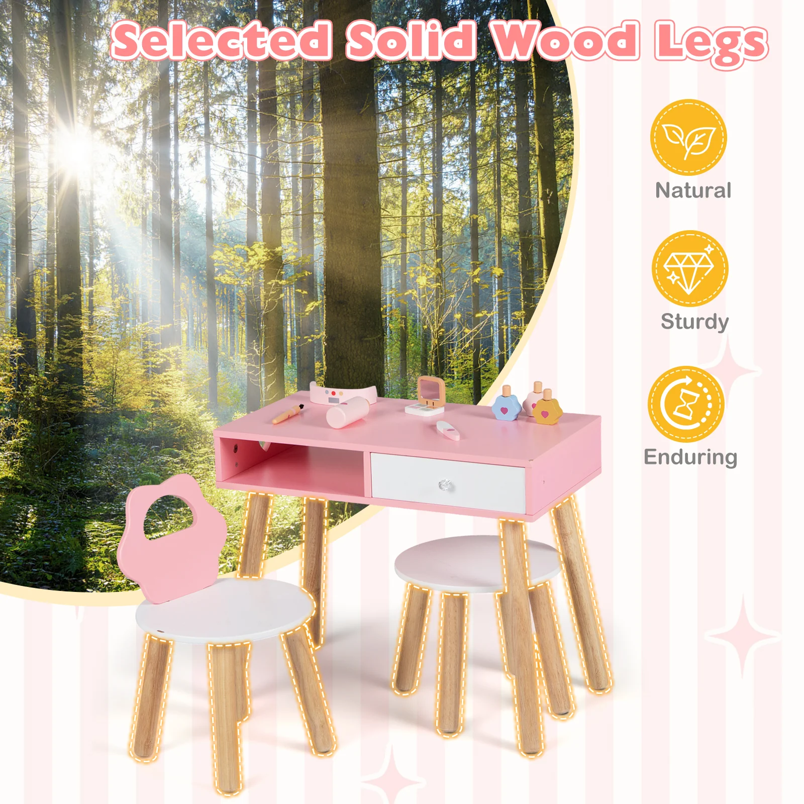 Kids Pretend Nail Salon Playset with Chair and Stool for 3-7 Years Old Children - Image 6