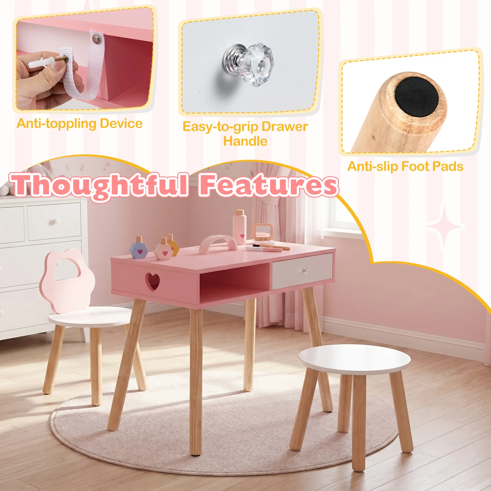 Kids Pretend Nail Salon Playset with Chair and Stool for 3-7 Years Old Children - Image 9