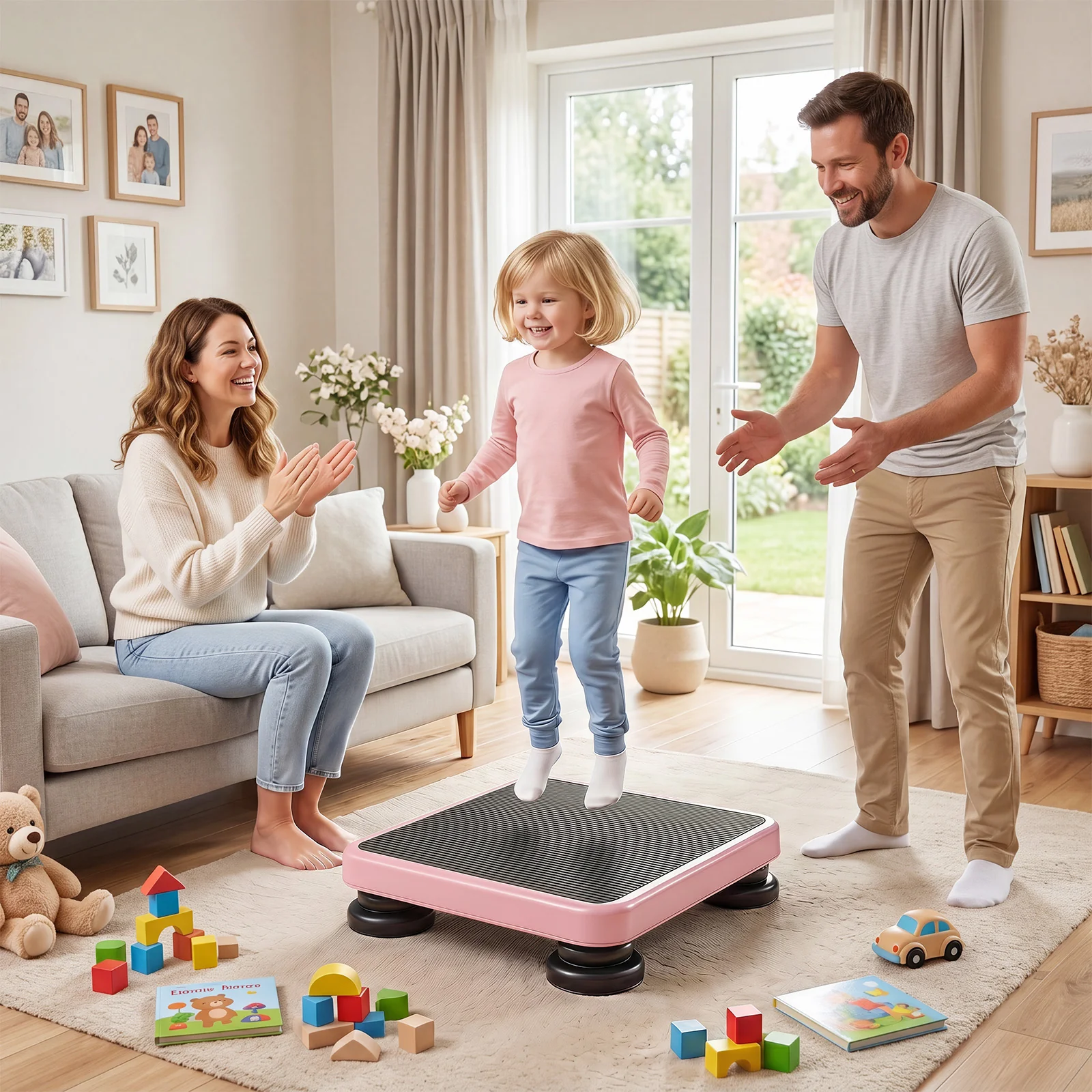 Kids Rebounder Bouncing Board, 60 x 50 cm Mini Trampoline with Elastic Rope, Sensory Bounce Board - Image 2