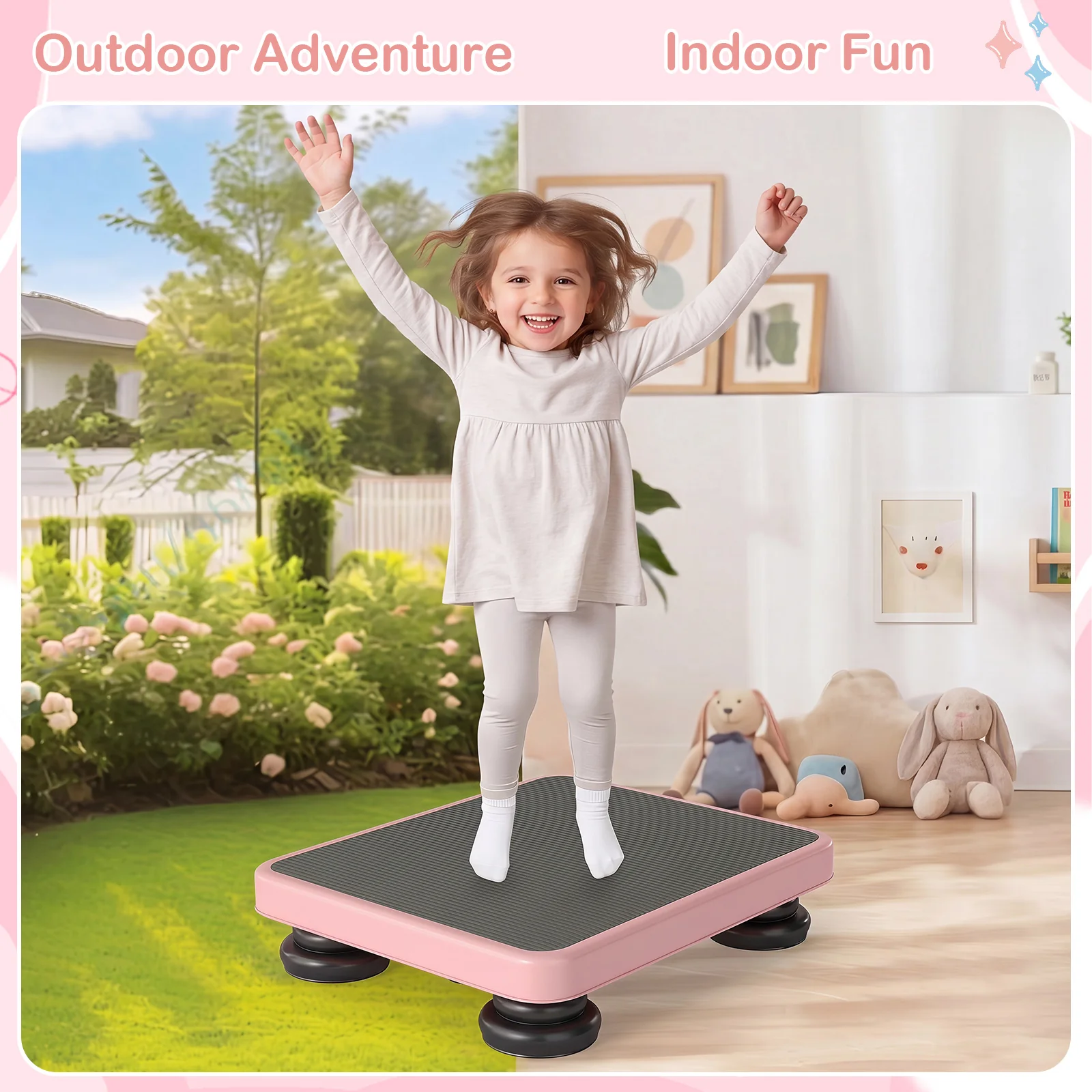 Kids Rebounder Bouncing Board, 60 x 50 cm Mini Trampoline with Elastic Rope, Sensory Bounce Board - Image 3