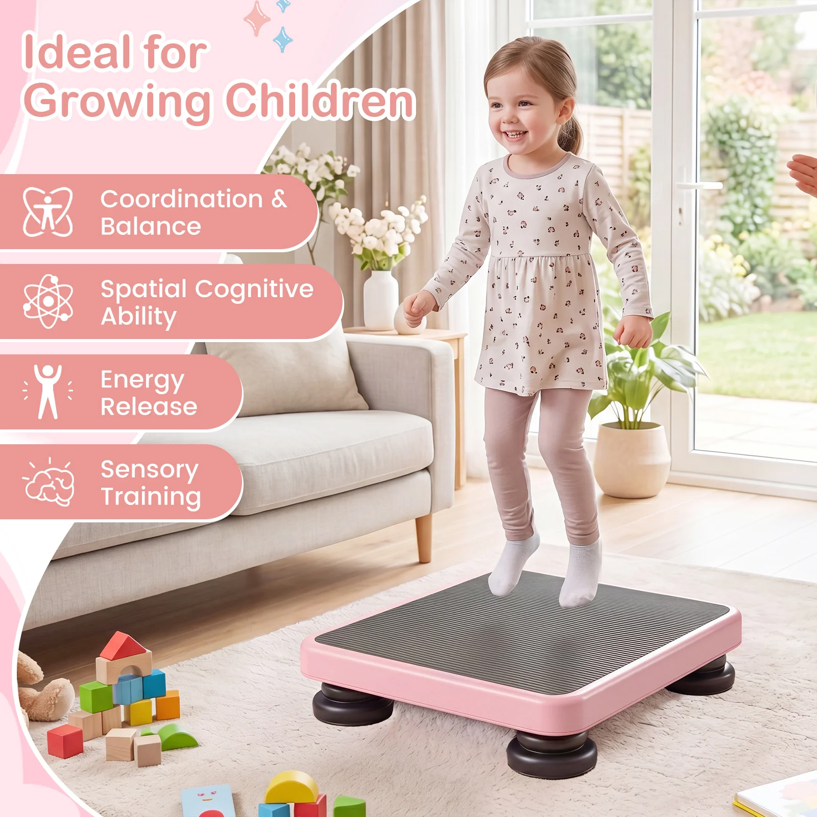 Kids Rebounder Bouncing Board, 60 x 50 cm Mini Trampoline with Elastic Rope, Sensory Bounce Board - Image 9