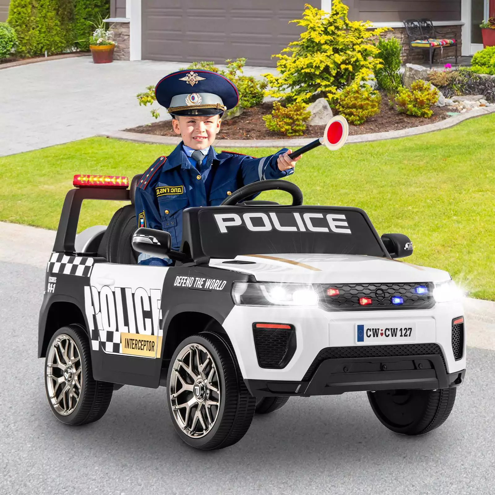Kids Ride on Police Car 12V Electric Battery Powered Cop Car Flashing Lights - Image 3