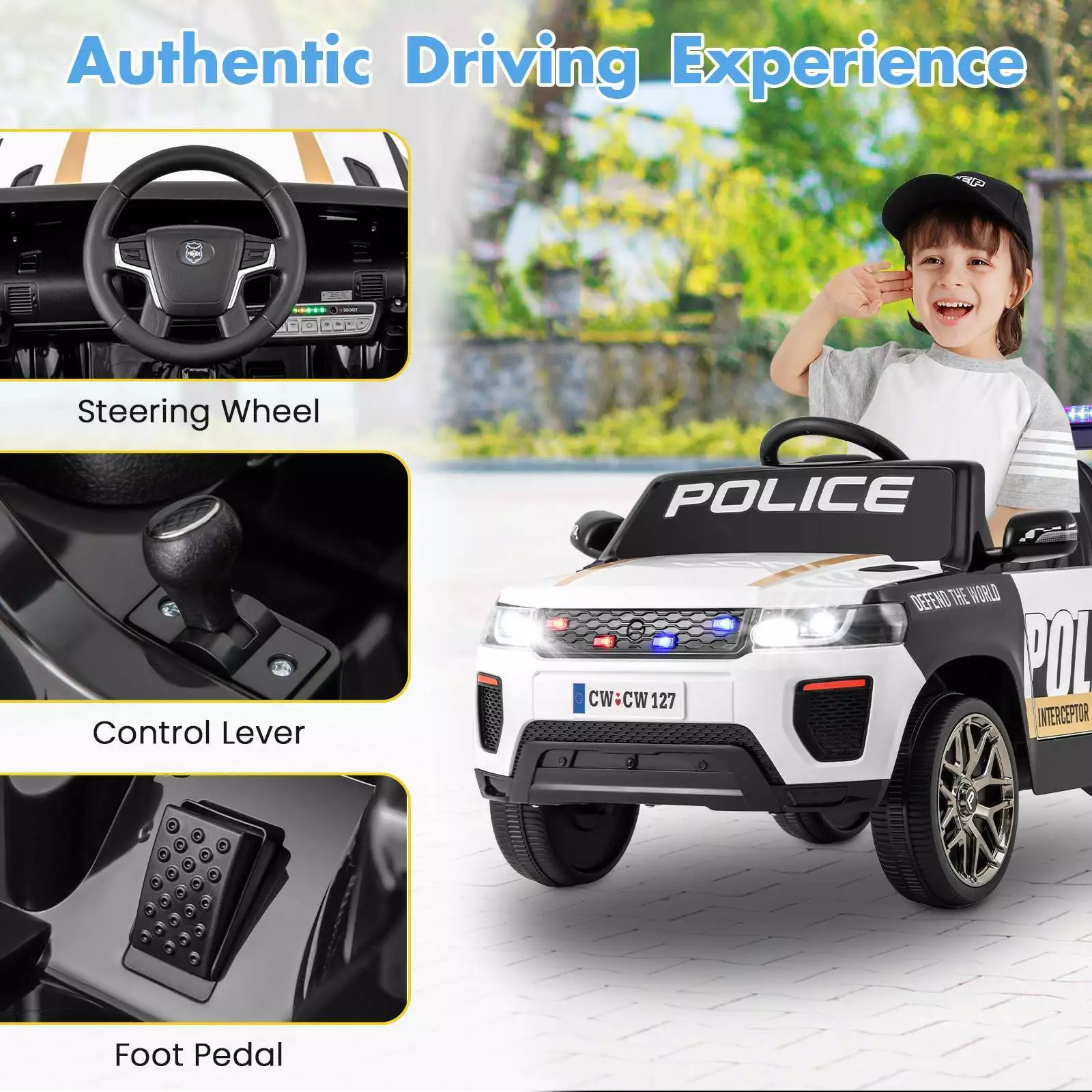 Kids Ride on Police Car 12V Electric Battery Powered Cop Car Flashing Lights - Image 5