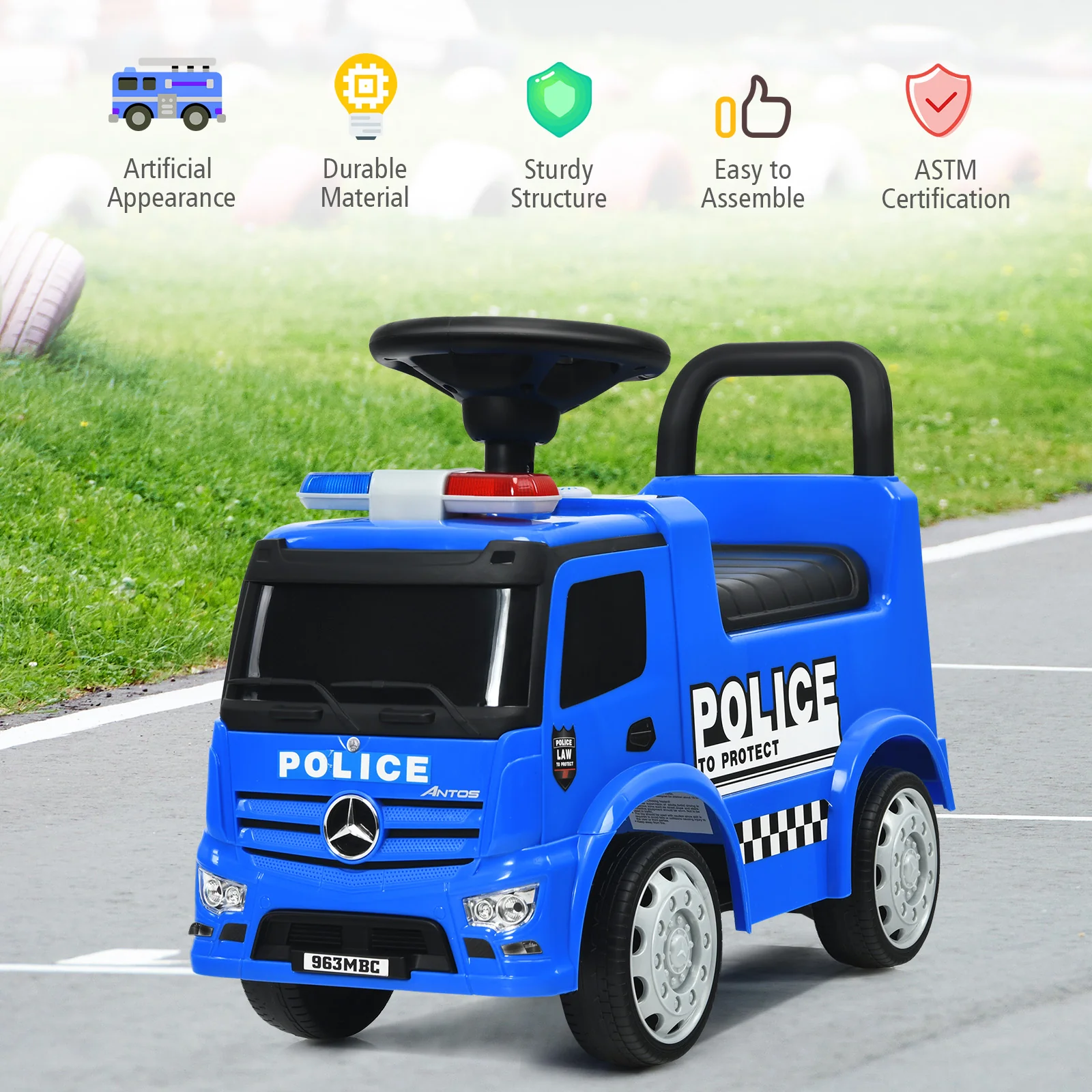Kids Ride on Police Car, Licensed Mercedes Benz Toddler Push Car - Image 3
