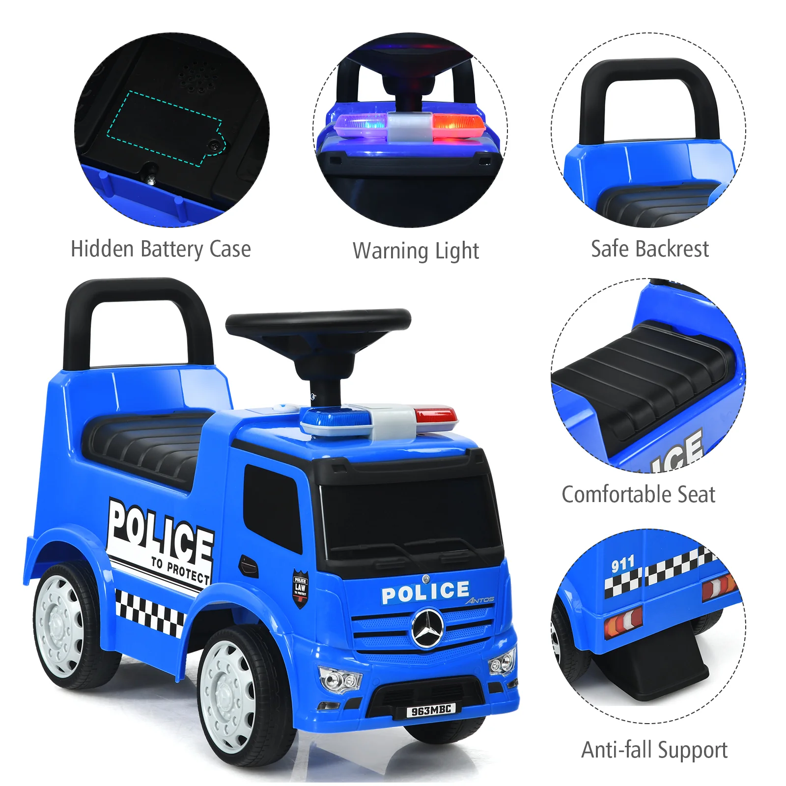 Kids Ride on Police Car, Licensed Mercedes Benz Toddler Push Car - Image 9