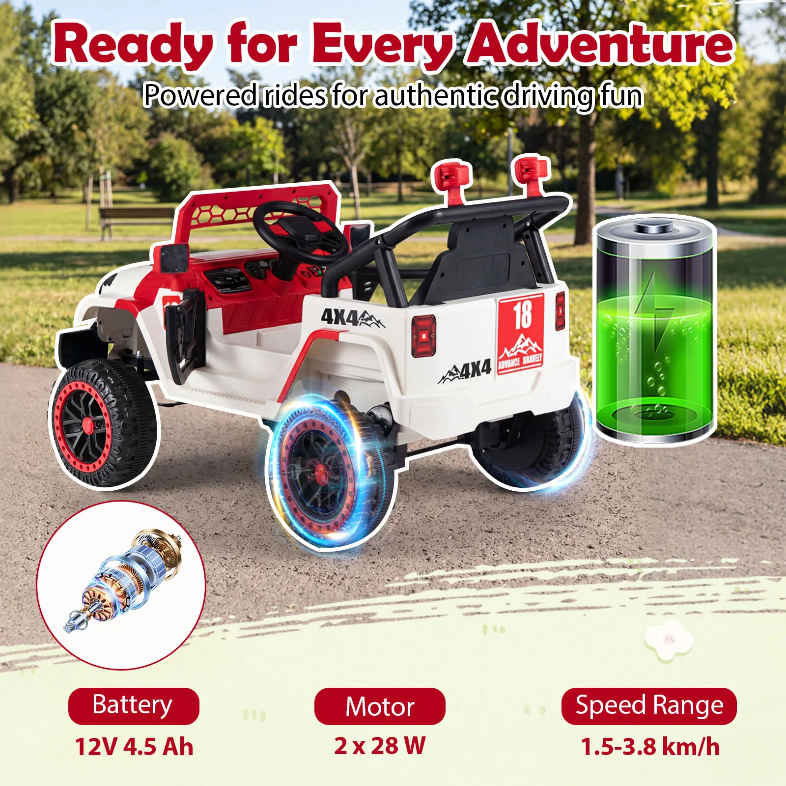 Kids Ride on Truck, 12V Electric Toy Vehicle w/ Remote Control, 3 Speeds, LED Lights, Horn, Music, Story, USB, AUX - Image 10