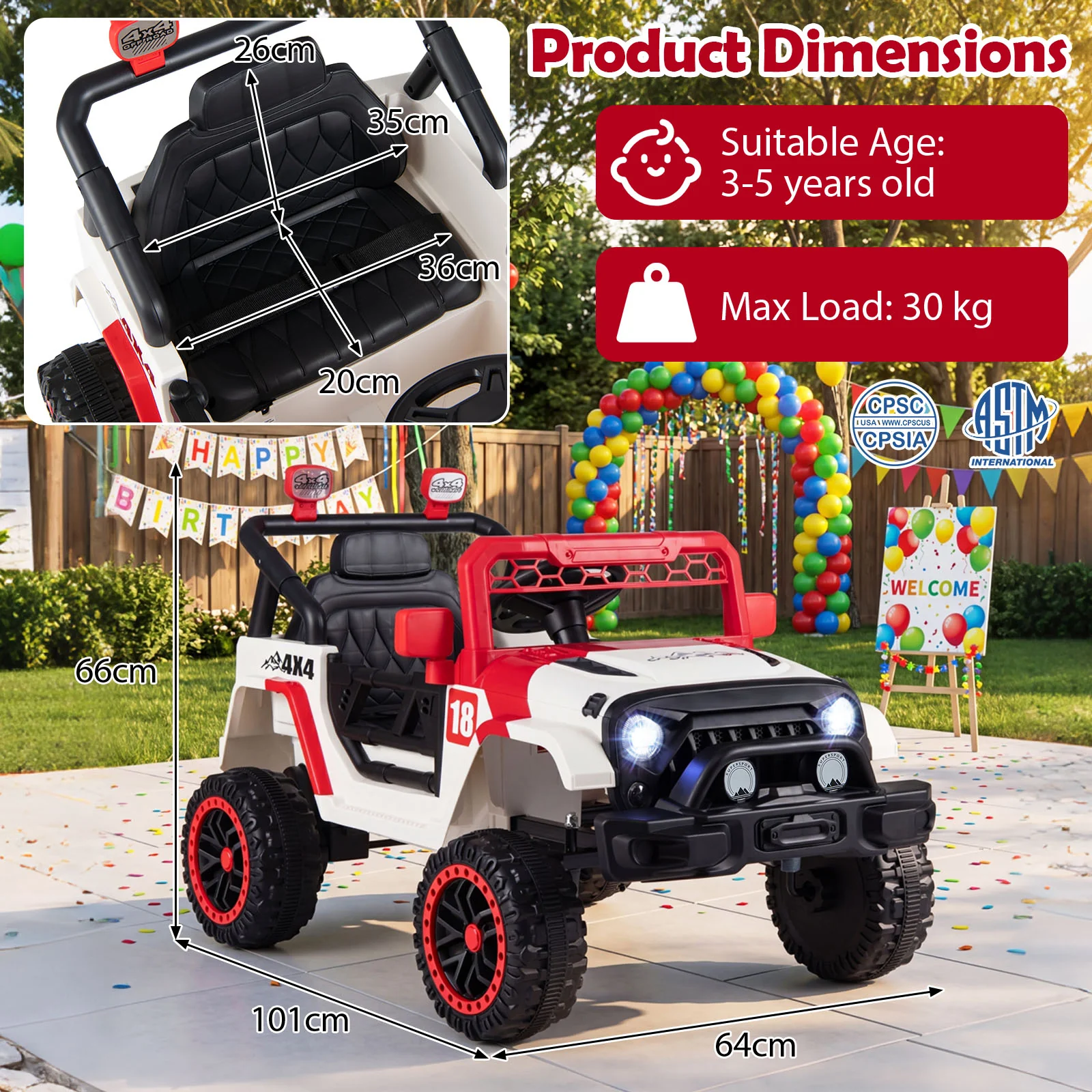 Kids Ride on Truck, 12V Electric Toy Vehicle w/ Remote Control, 3 Speeds, LED Lights, Horn, Music, Story, USB, AUX - Image 15