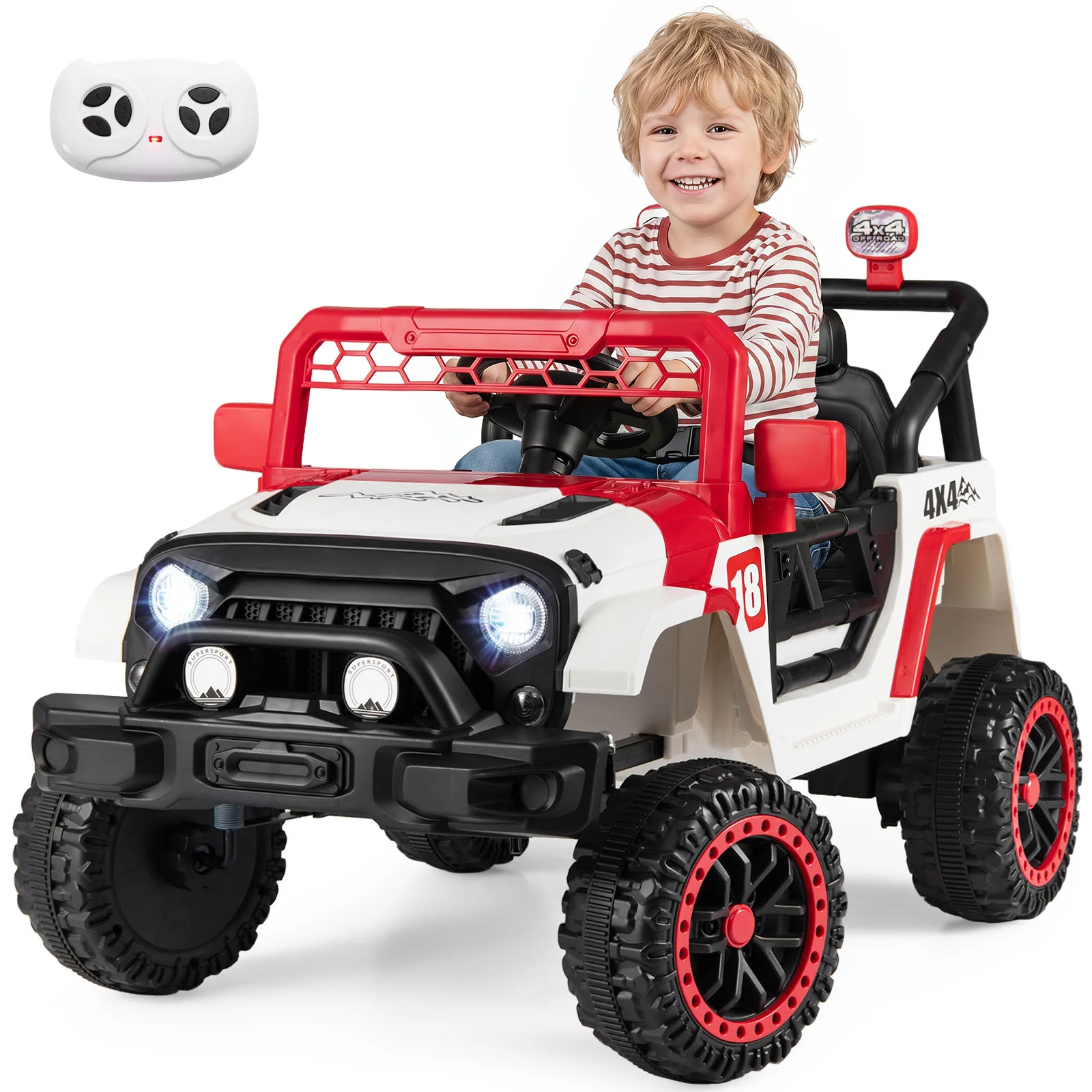 Kids Ride on Truck, 12V Electric Toy Vehicle w/ Remote Control, 3 Speeds, LED Lights, Horn, Music, Story, USB, AUX - Image 3