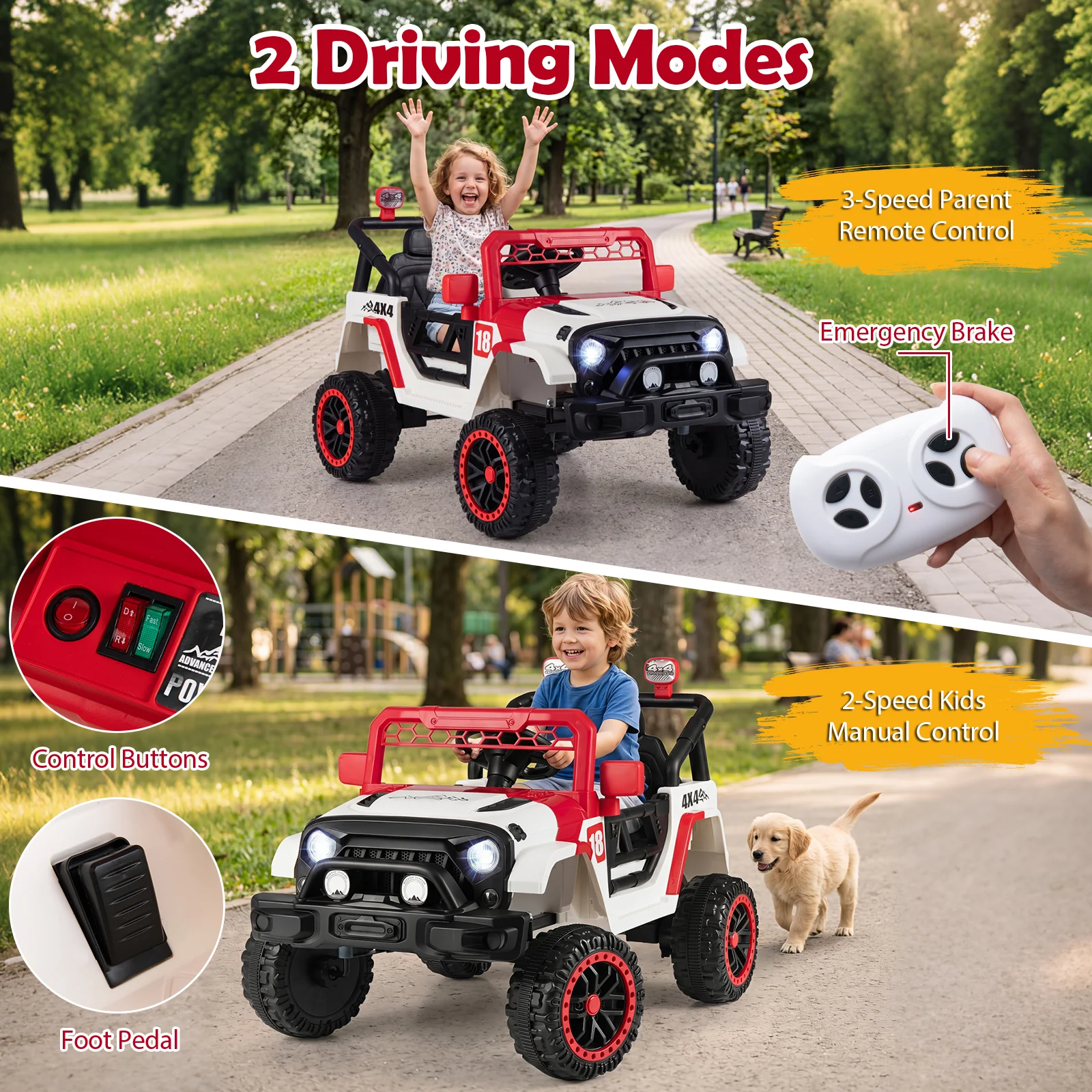 Kids Ride on Truck, 12V Electric Toy Vehicle w/ Remote Control, 3 Speeds, LED Lights, Horn, Music, Story, USB, AUX - Image 6