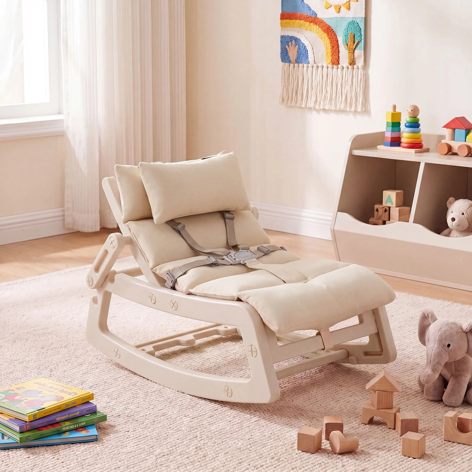 Kids Rocking Chair with Adjustable Backrest & Washable Cushion for 6+ Months - Image 2
