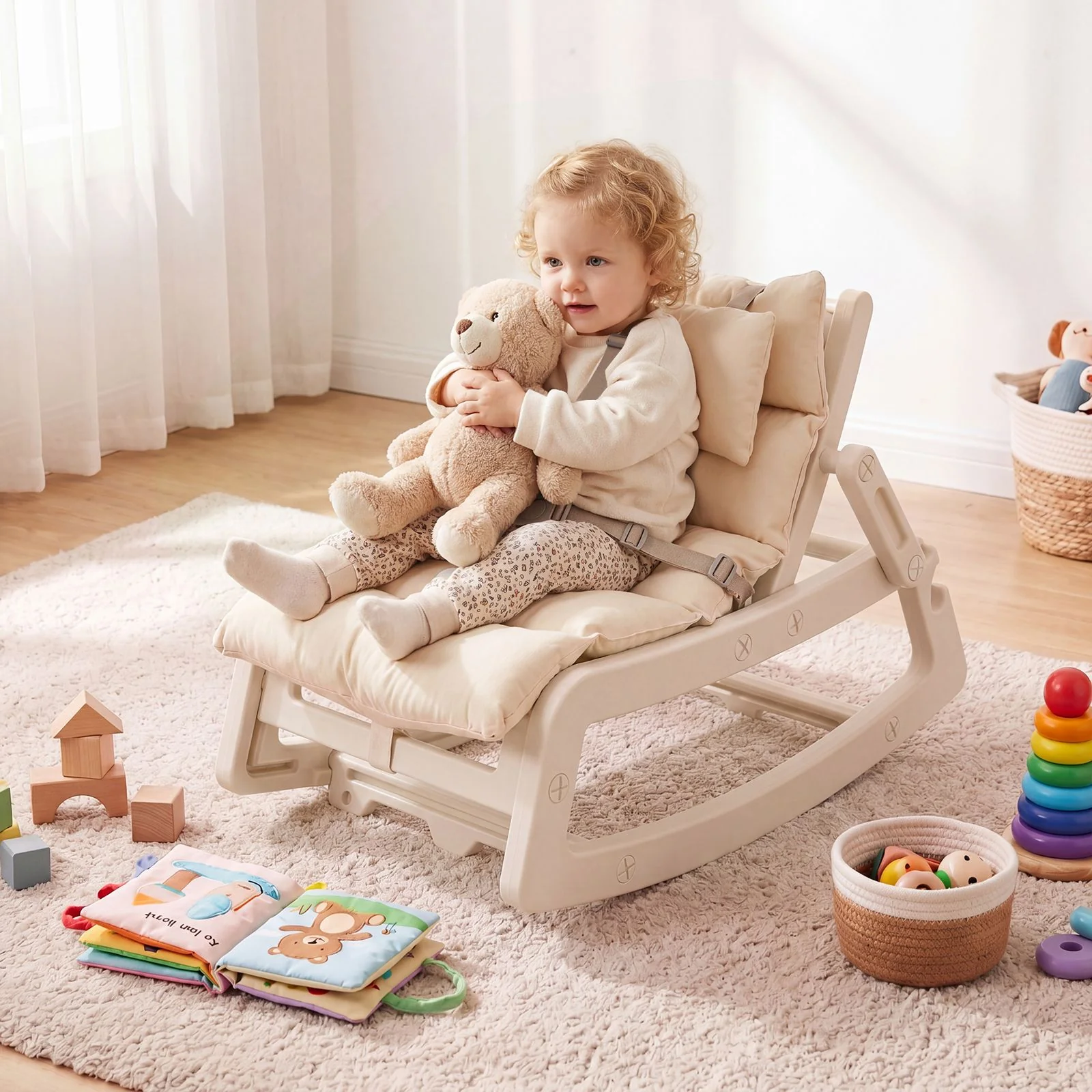 Kids Rocking Chair with Adjustable Backrest & Washable Cushion for 6+ Months - Image 3
