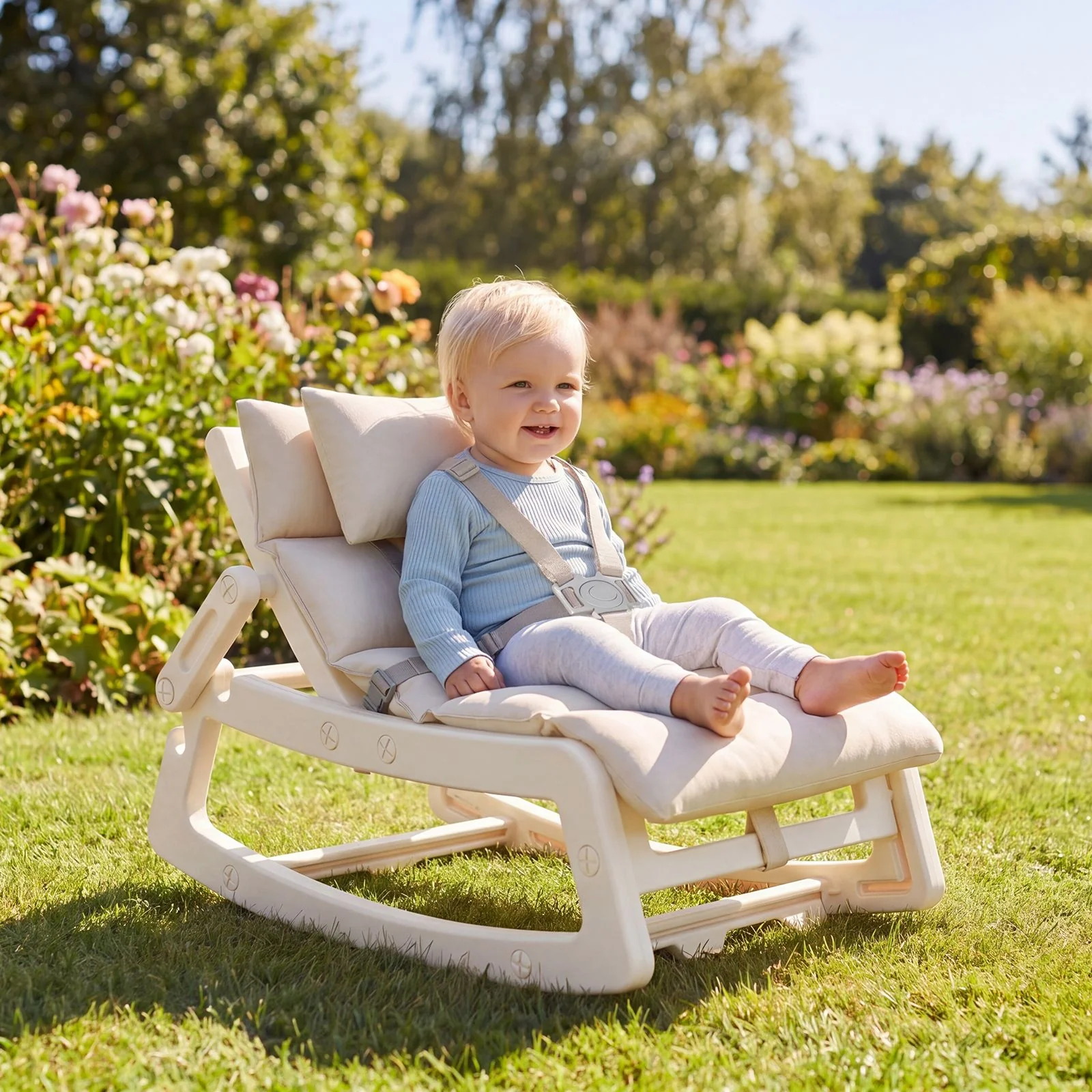 Kids Rocking Chair with Adjustable Backrest & Washable Cushion for 6+ Months - Image 4