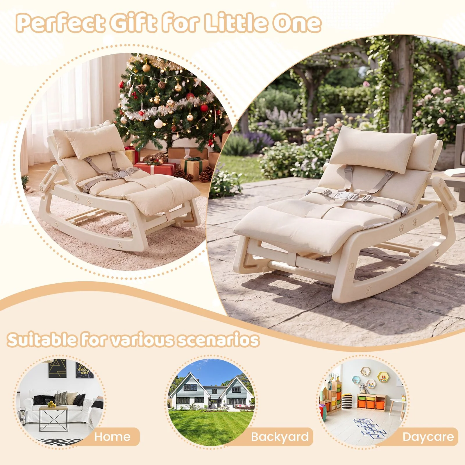 Kids Rocking Chair with Adjustable Backrest & Washable Cushion for 6+ Months - Image 5