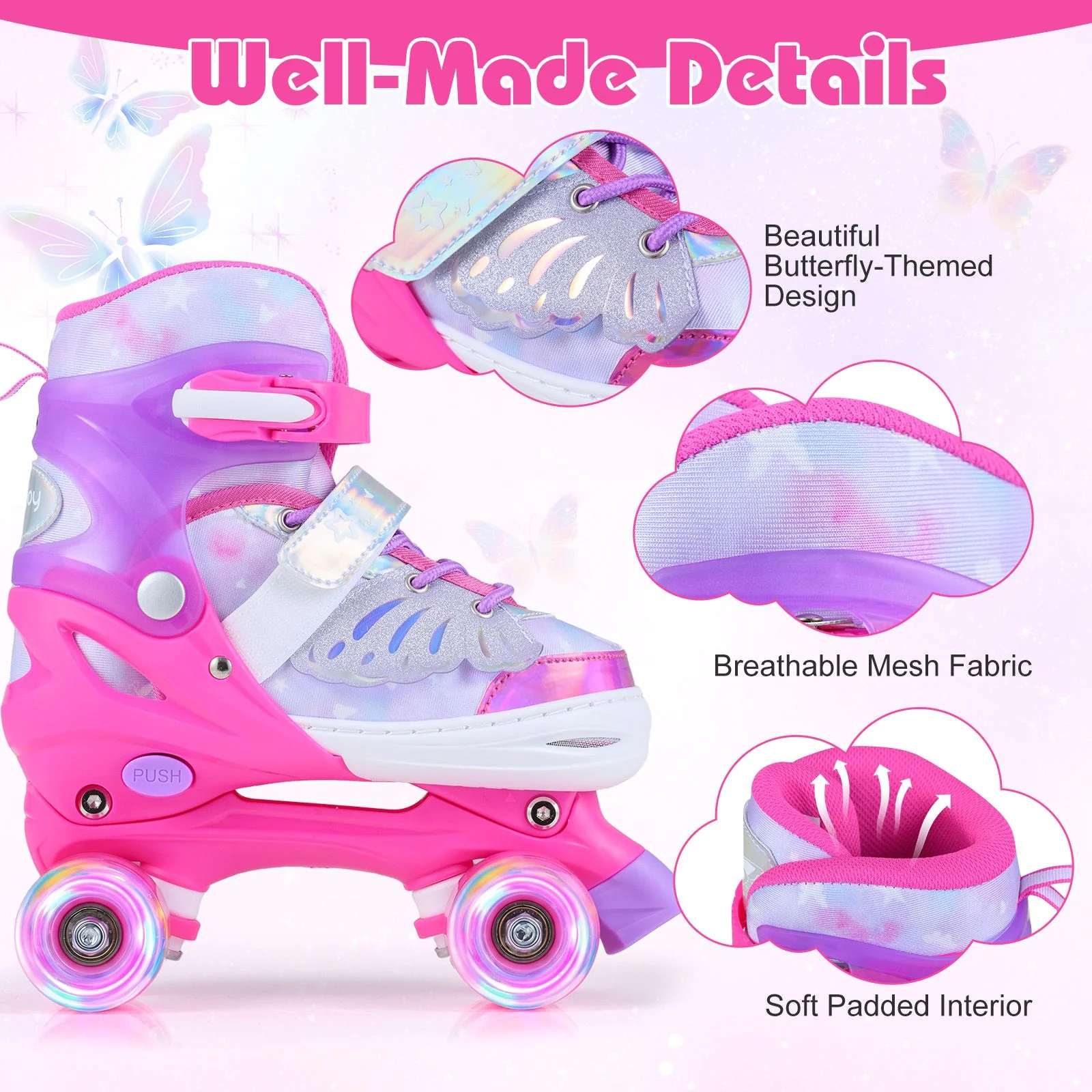 Kids Roller Skates for Toddlers Ages 7-9 with 4 Light-up Wheels for Outdoor Activities - Image 10