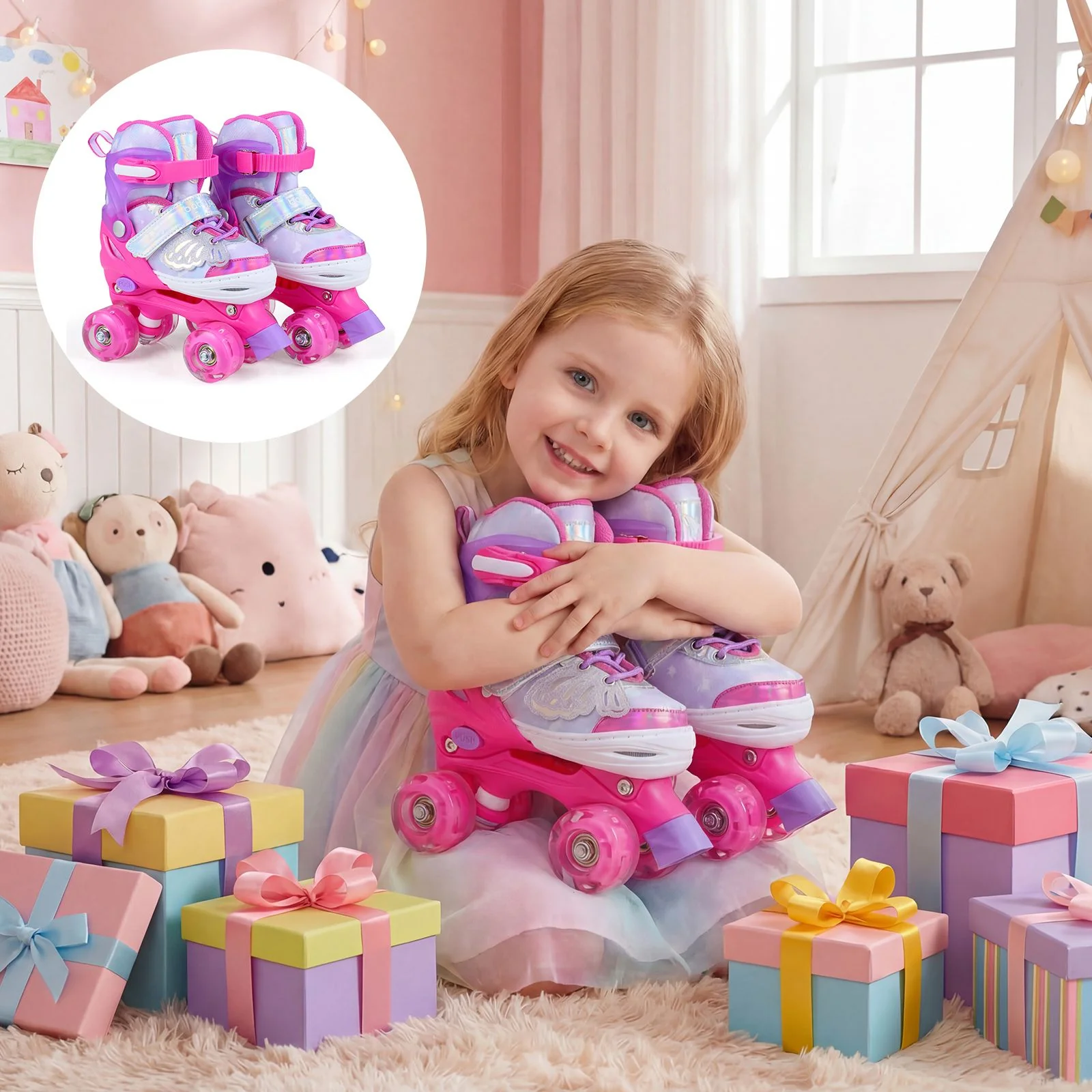 Kids Roller Skates for Toddlers Ages 7-9 with 4 Light-up Wheels for Outdoor Activities - Image 4