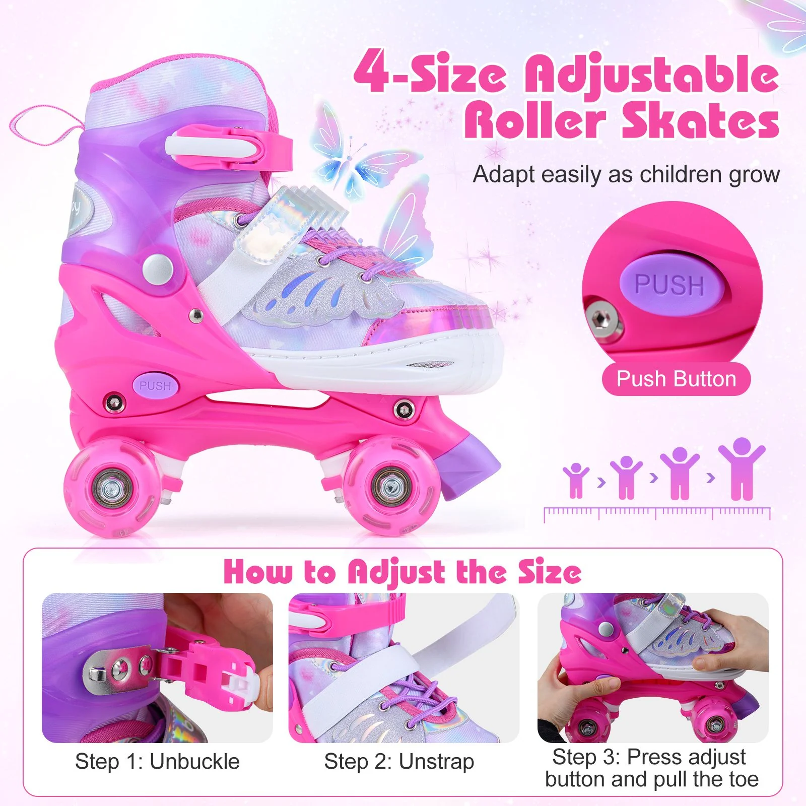 Kids Roller Skates for Toddlers Ages 7-9 with 4 Light-up Wheels for Outdoor Activities - Image 5