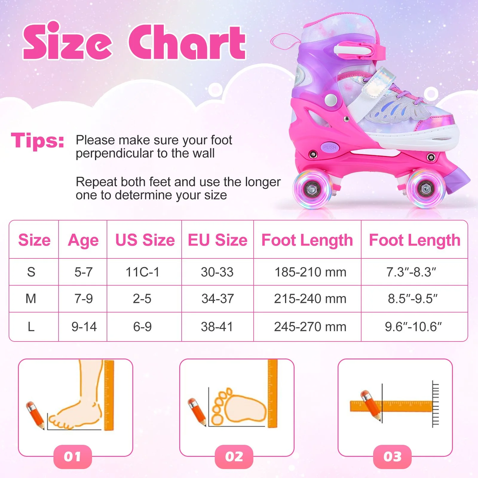 Kids Roller Skates for Toddlers Ages 7-9 with 4 Light-up Wheels for Outdoor Activities - Image 6