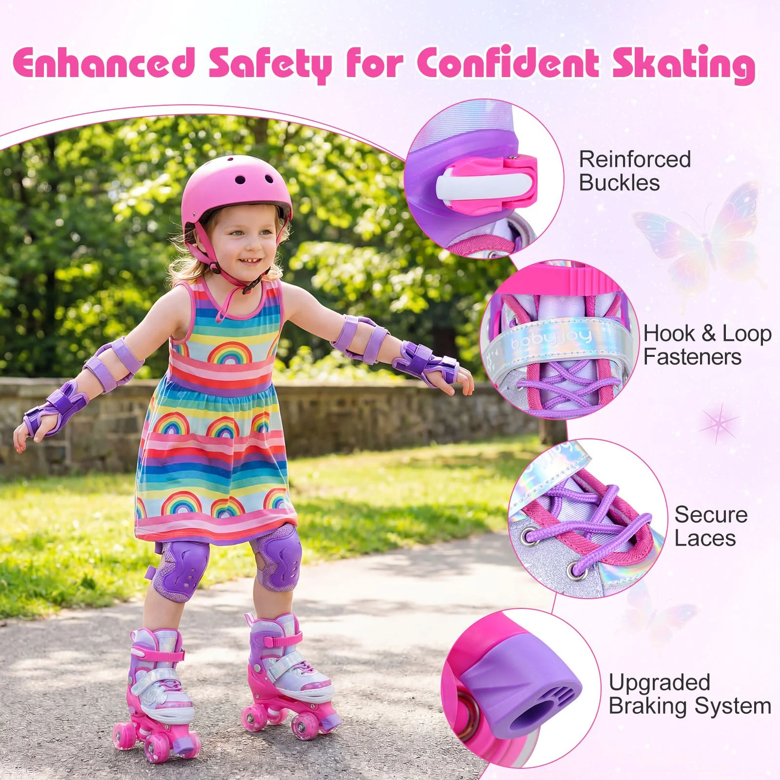 Kids Roller Skates for Toddlers Ages 7-9 with 4 Light-up Wheels for Outdoor Activities - Image 9
