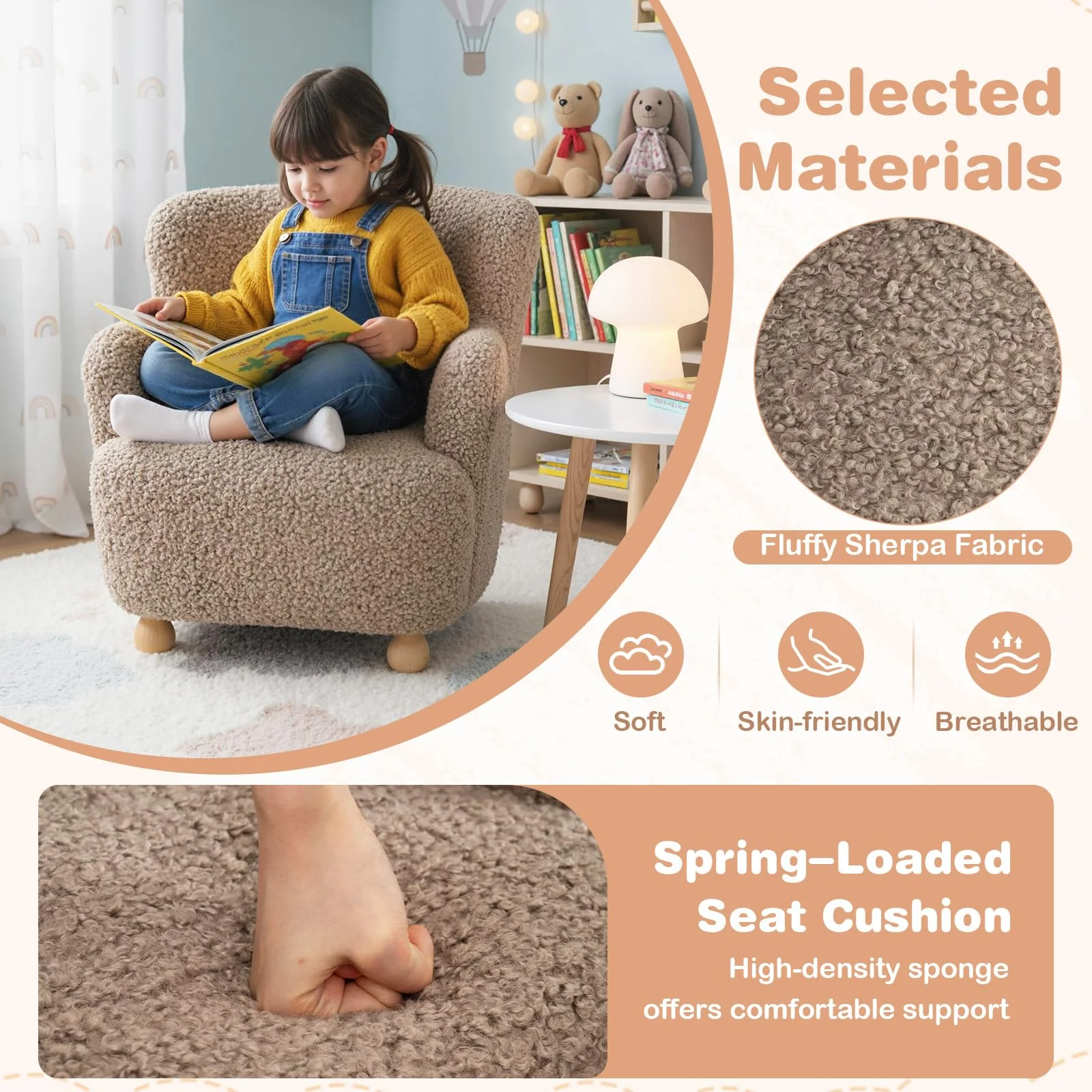 Kids Sofa, Comfy Toddler Armchair with Solid Rubber Wood Legs for Boys & Girls Aged 3+ - Image 5