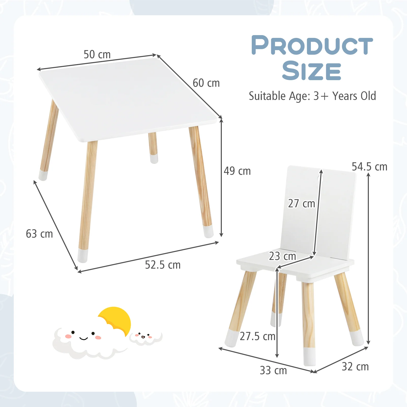 Kids Table and 2 Chairs Set, w/ Pine Wood Legs, Children Activity Table Set - Image 10