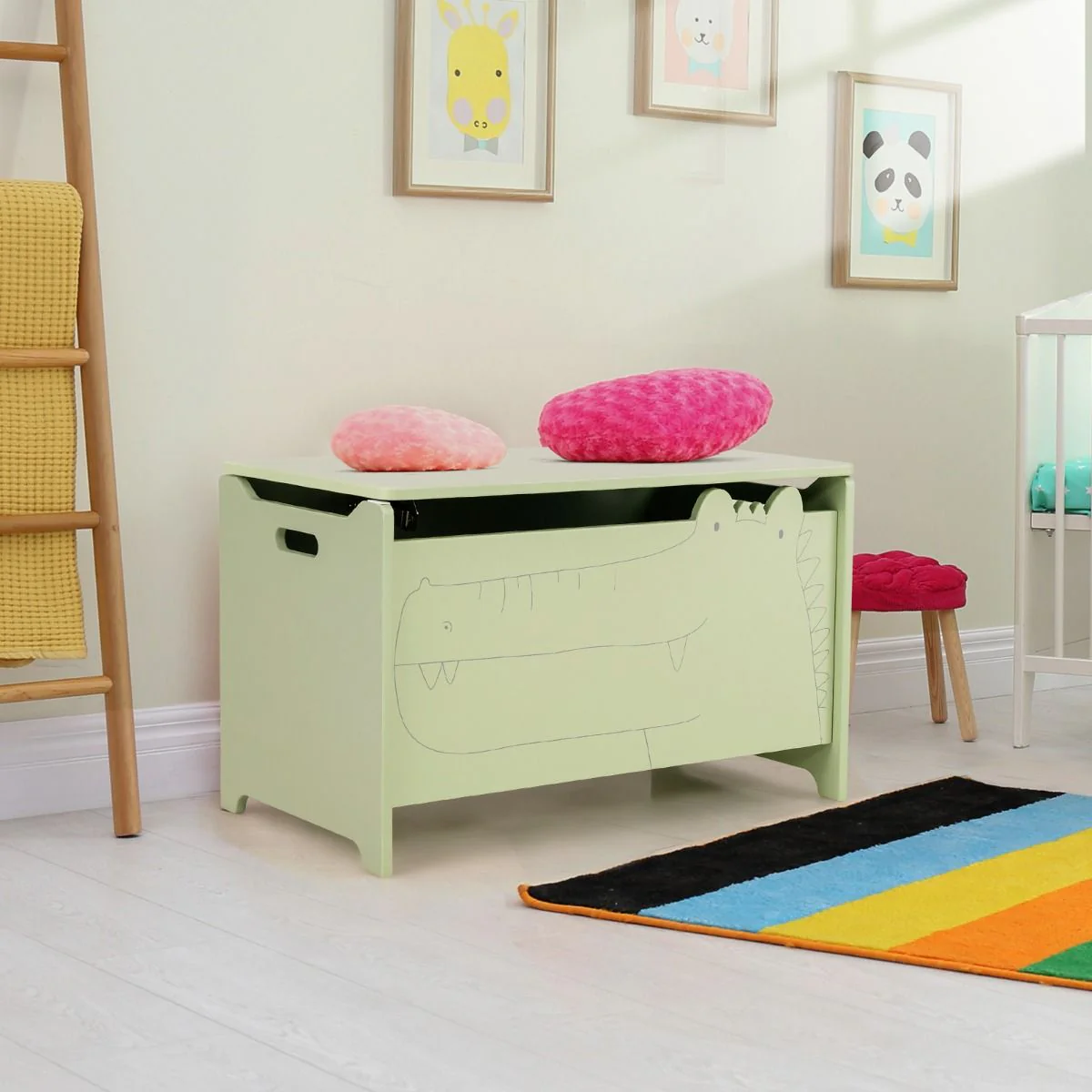 Kids Toy Box Storage Chest, Wooden Trunk Bench w/ Safety Hinge, Children Storage Box w/ Handles - Image 11