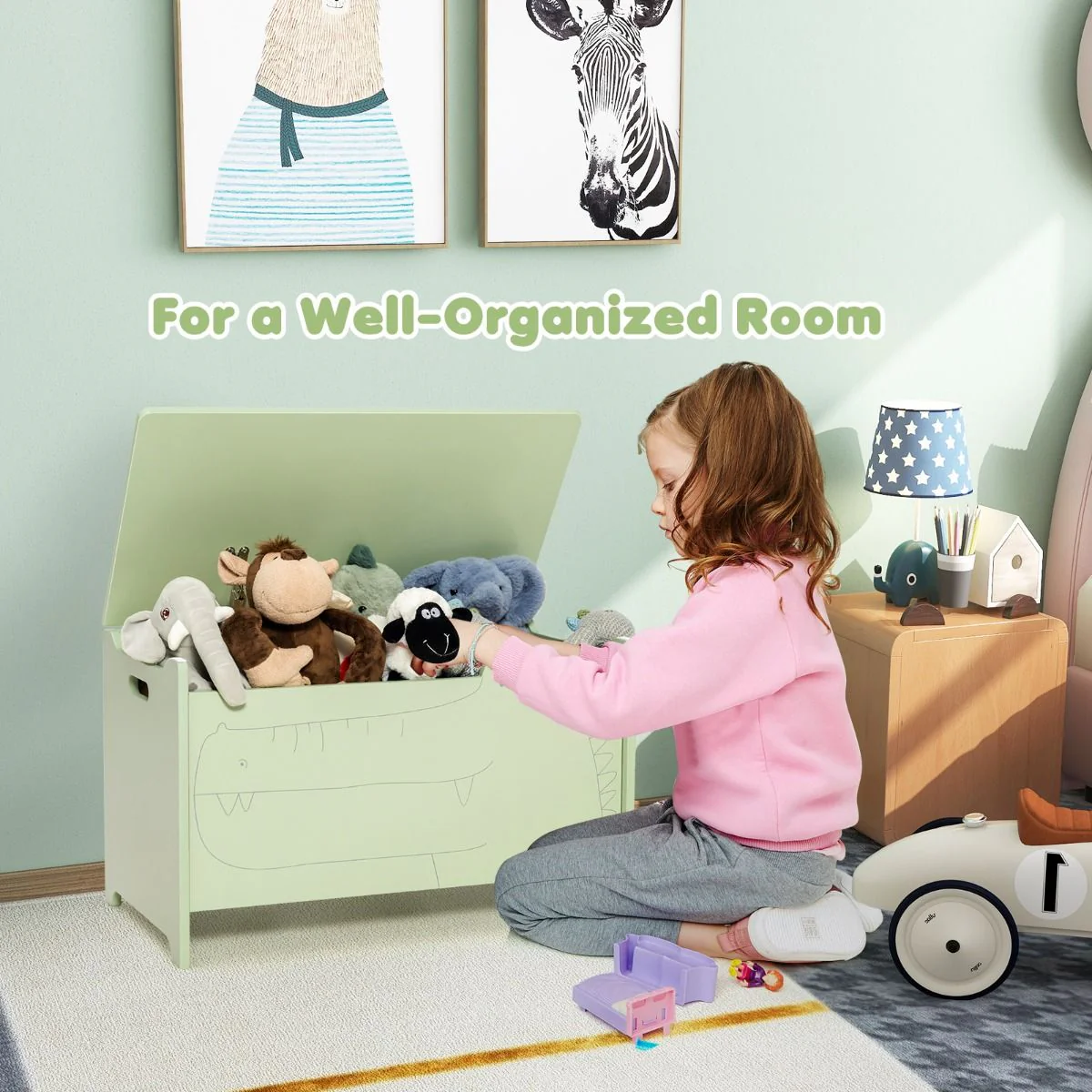 Kids Toy Box Storage Chest, Wooden Trunk Bench w/ Safety Hinge, Children Storage Box w/ Handles - Image 17