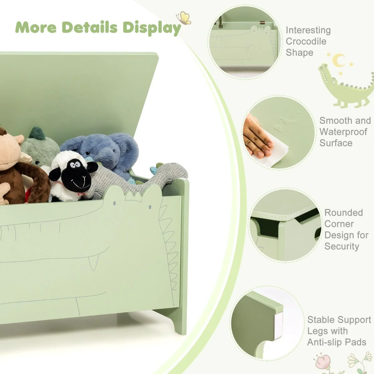 Kids Toy Box Storage Chest, Wooden Trunk Bench w/ Safety Hinge, Children Storage Box w/ Handles - Image 18