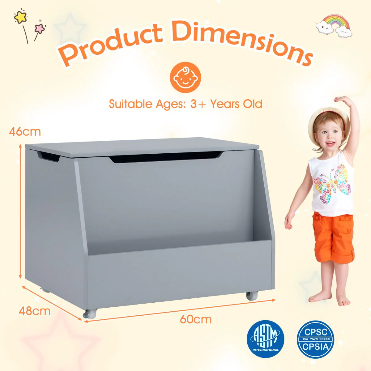 Kids Toy Box Wooden Mobile Toy Storage Organizer - Image 3