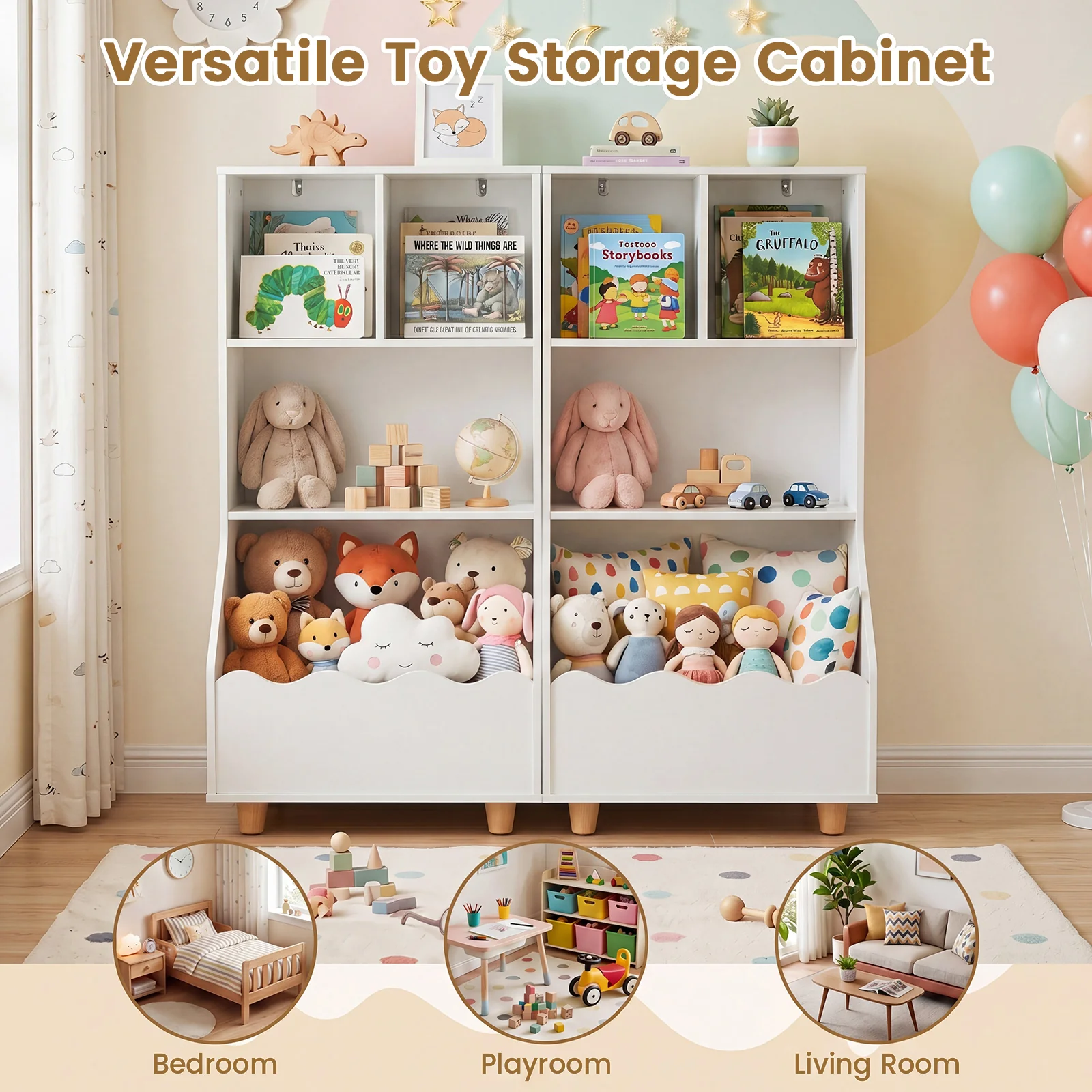 Kids Toy Storage Organizer, 3-Tier Wooden Bookshelf with 2 Anti-Toppling Devices, Top Surface - Image 10