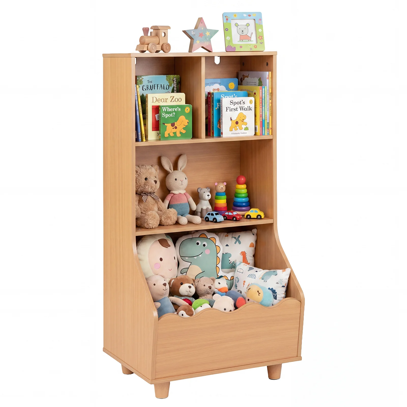 Kids Toy Storage Organizer, 3-Tier Wooden Bookshelf with 2 Anti-Toppling Devices, Top Surface - Image 11