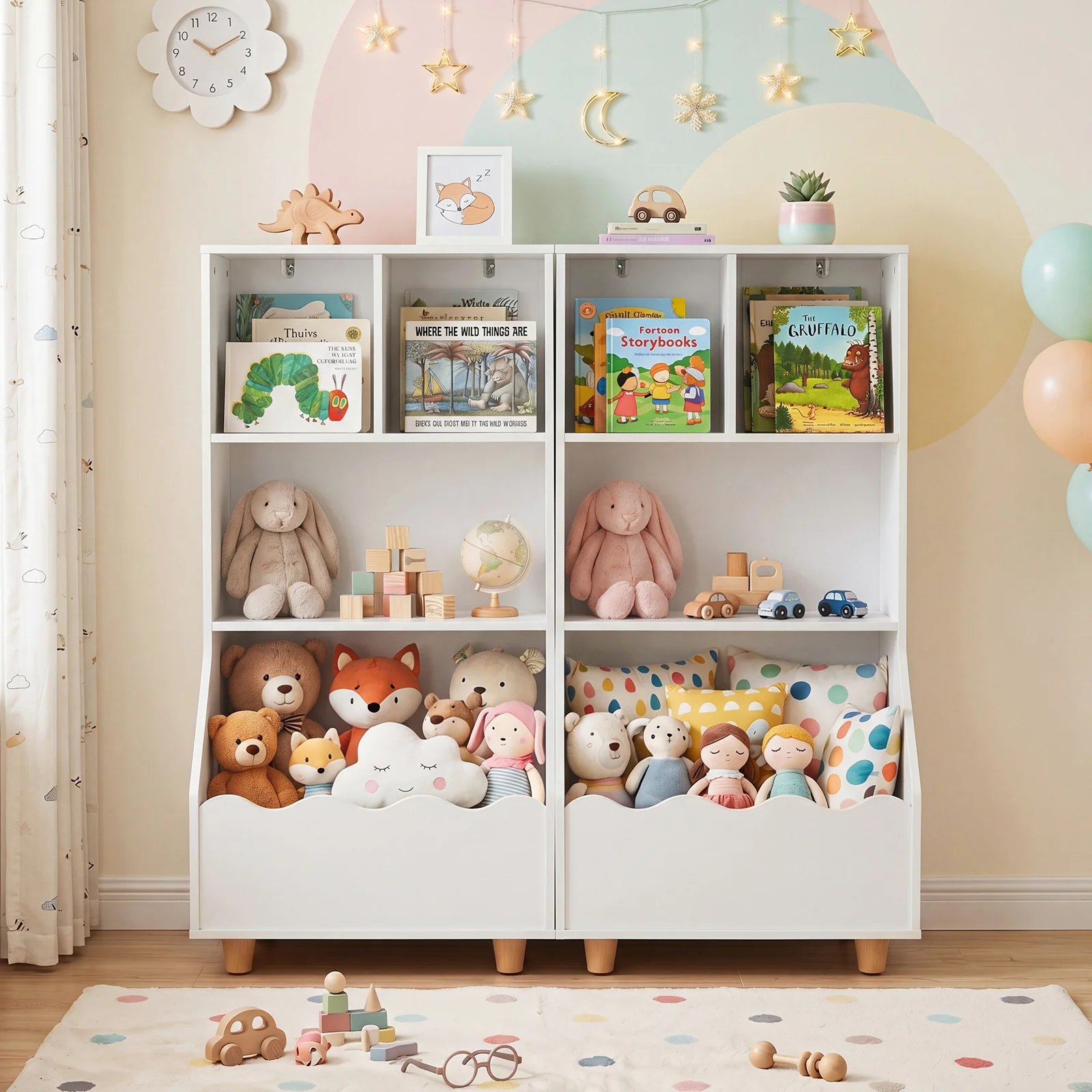 Kids Toy Storage Organizer, 3-Tier Wooden Bookshelf with 2 Anti-Toppling Devices, Top Surface - Image 3