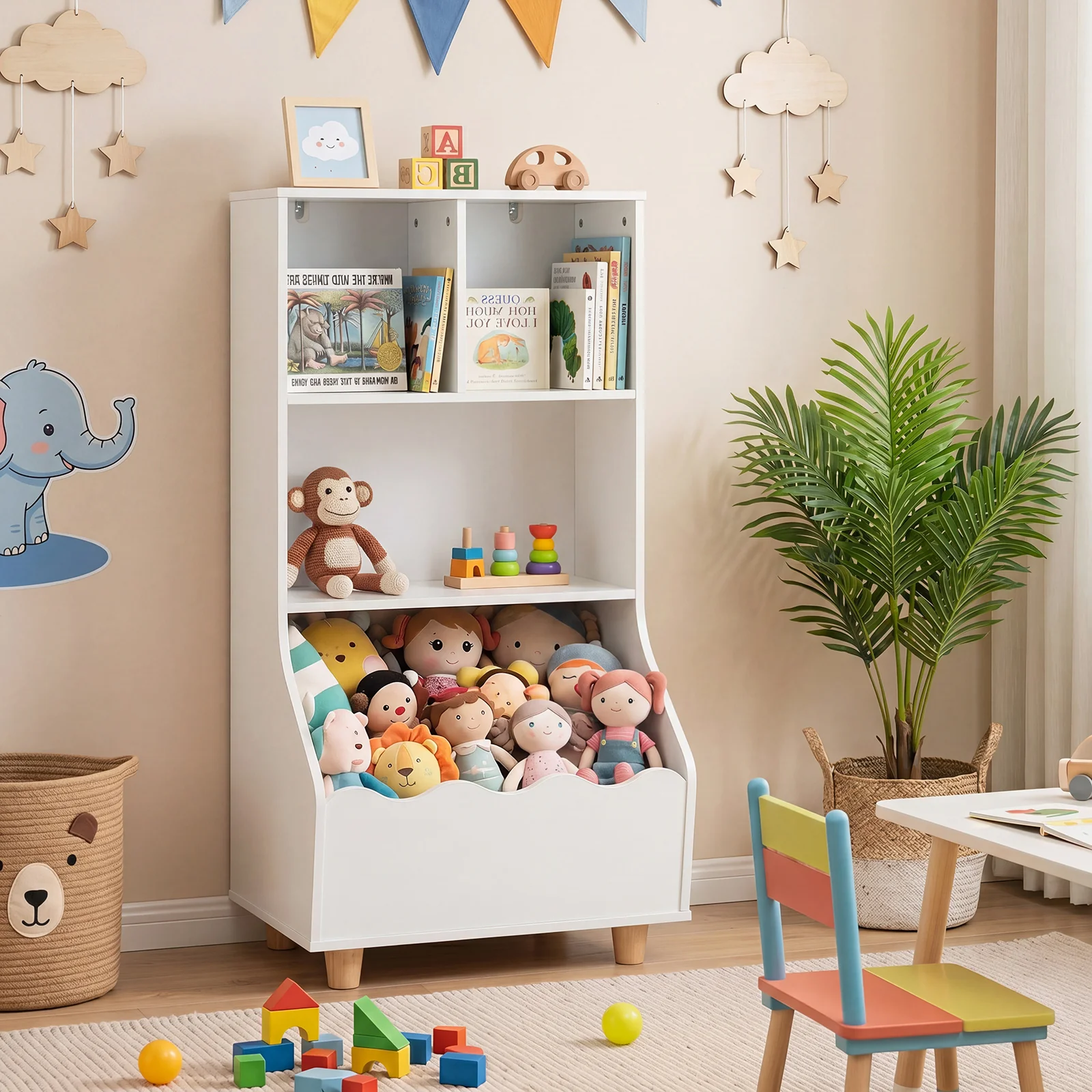Kids Toy Storage Organizer, 3-Tier Wooden Bookshelf with 2 Anti-Toppling Devices, Top Surface - Image 7