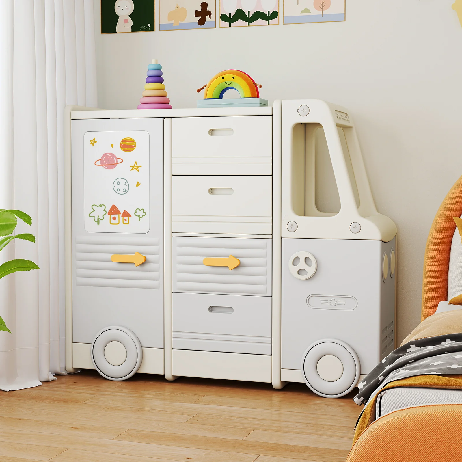 Kids Toy Storage Organizer, Bus-shaped Children Cabinet - Image 3