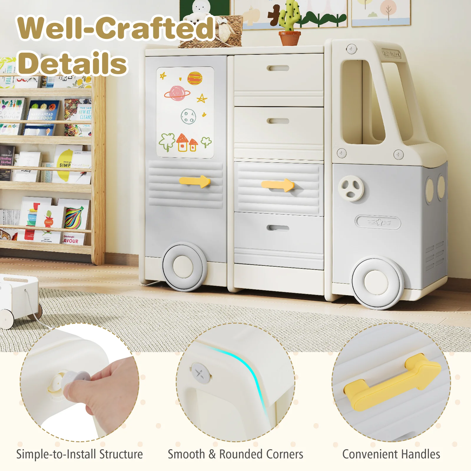 Kids Toy Storage Organizer, Bus-shaped Children Cabinet - Image 8