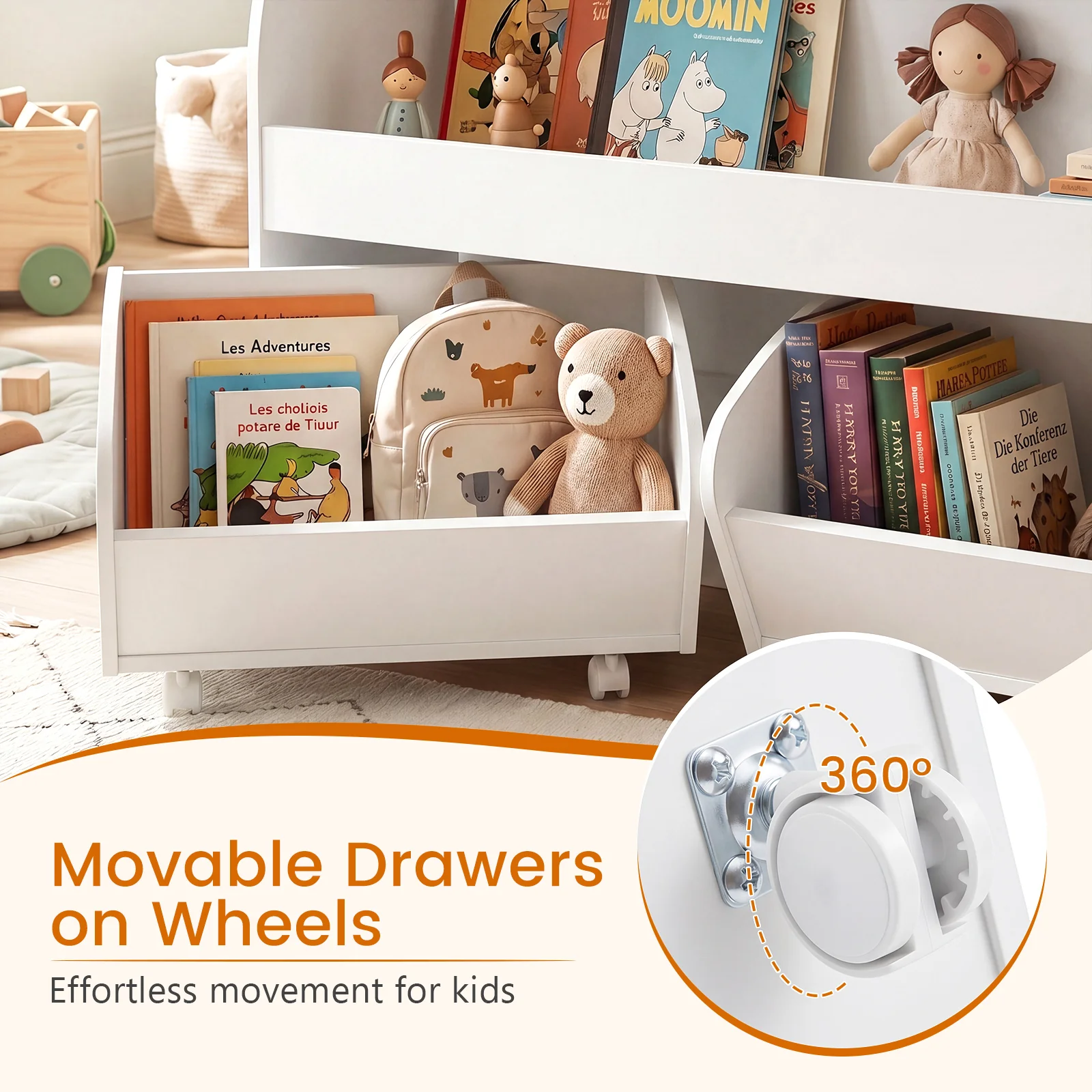 Kids Toy Storage Organizer, Toddler Wooden Montessori Toy Storage Shelf with 2 Rolling Drawers - Image 6