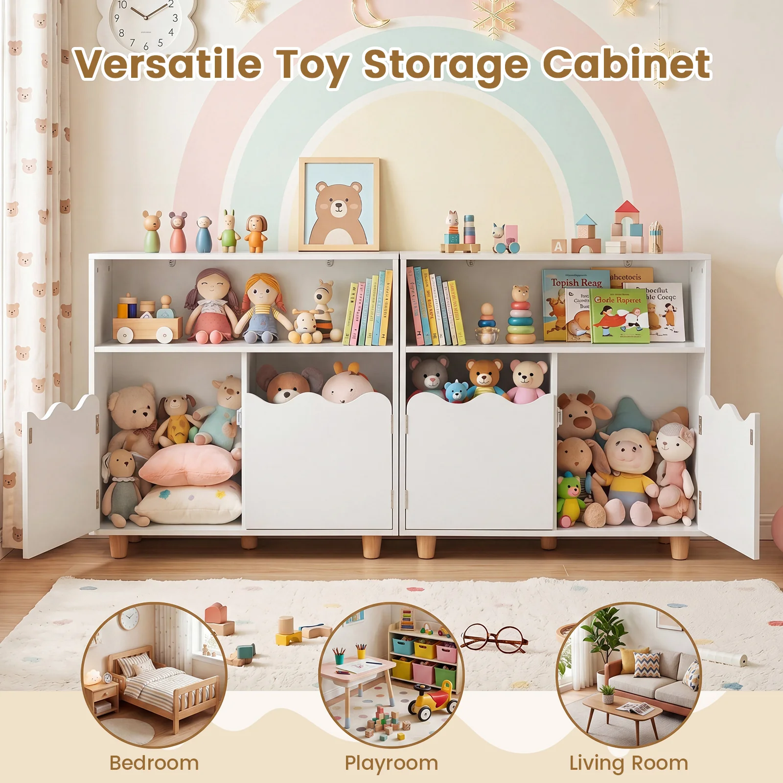 Kids Toy Storage Organizer, Wooden Bookshelf with 2 Anti-Toppling Devices, Top Surface - Image 10
