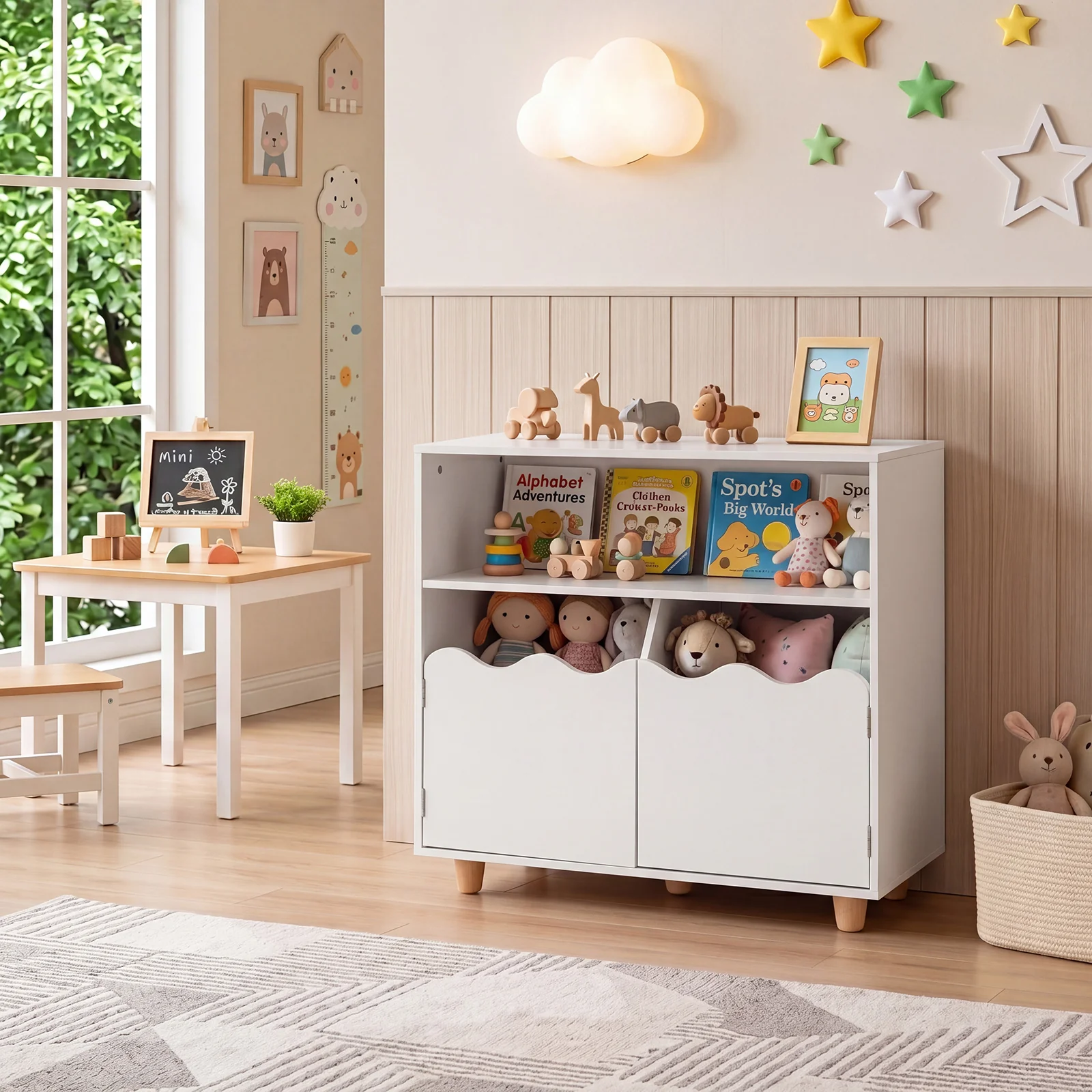 Kids Toy Storage Organizer, Wooden Bookshelf with 2 Anti-Toppling Devices, Top Surface - Image 2