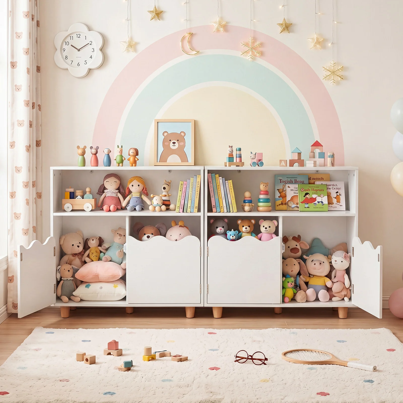 Kids Toy Storage Organizer, Wooden Bookshelf with 2 Anti-Toppling Devices, Top Surface - Image 3