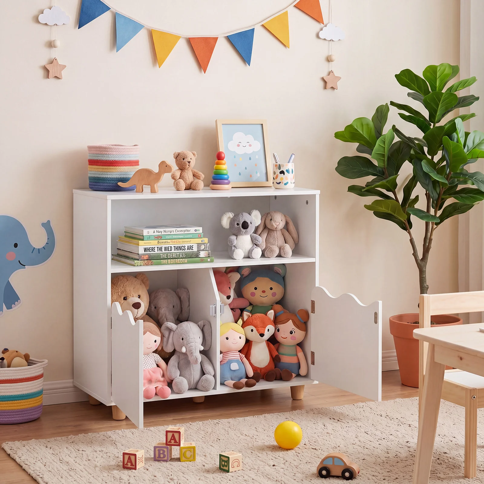 Kids Toy Storage Organizer, Wooden Bookshelf with 2 Anti-Toppling Devices, Top Surface - Image 4