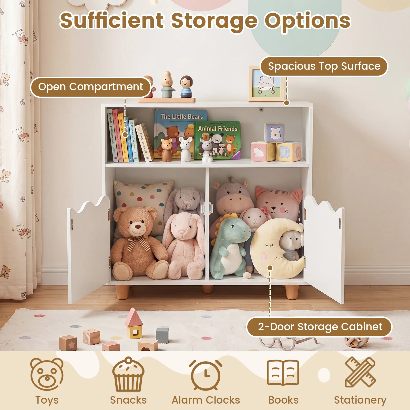 Kids Toy Storage Organizer, Wooden Bookshelf with 2 Anti-Toppling Devices, Top Surface - Image 7