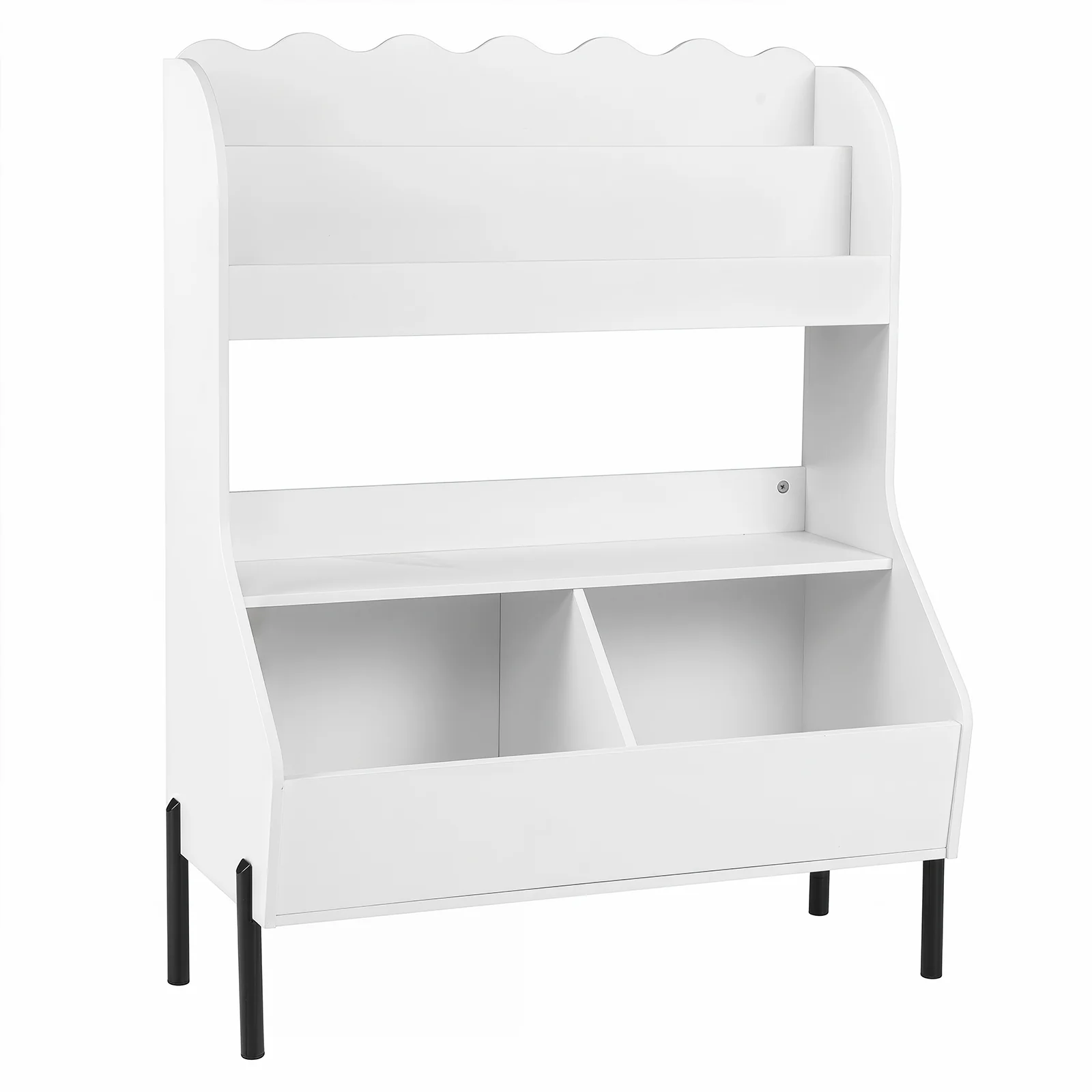 Kids Toy Storage Organizer, Wooden Montessori Bookshelf with 2 Storage Bins and Open Shelf - Image 2