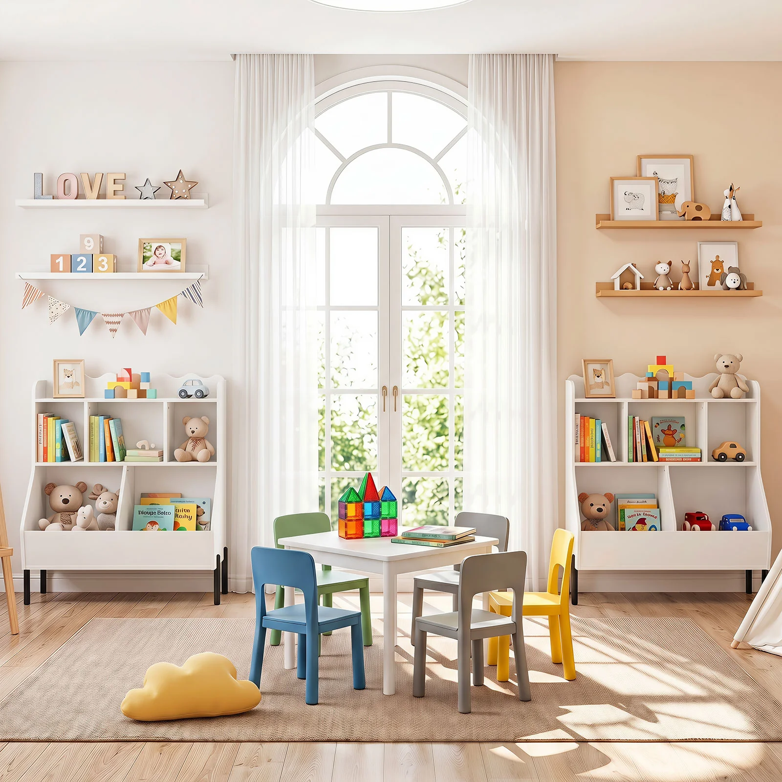 Kids Toy Storage Organizer, Wooden Montessori Bookshelf with 5 Storage Cubes, Toddler Storage Cabinet - Image 6