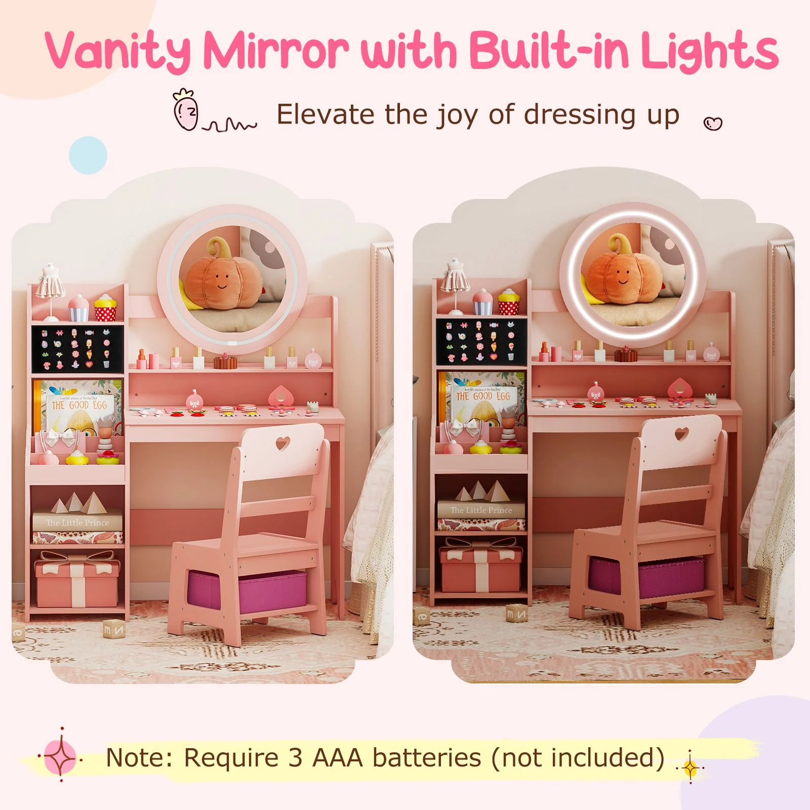 Kids Vanity Desk with Open Storage Shelves and Rings Slots - Image 7