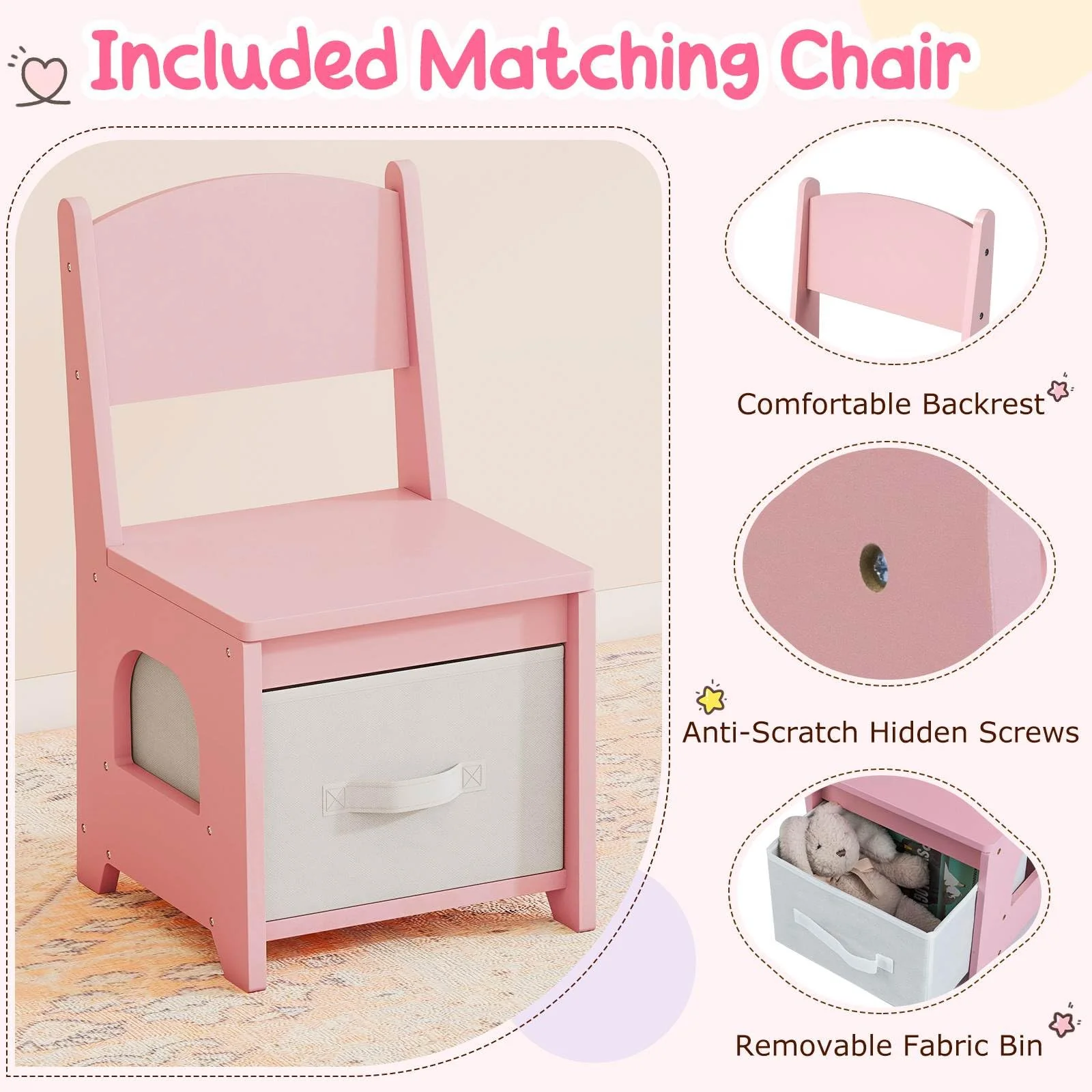 Kids Vanity Set, Pretend Play Dressing Table Set w/3-Color Lighting Modes - Image 4