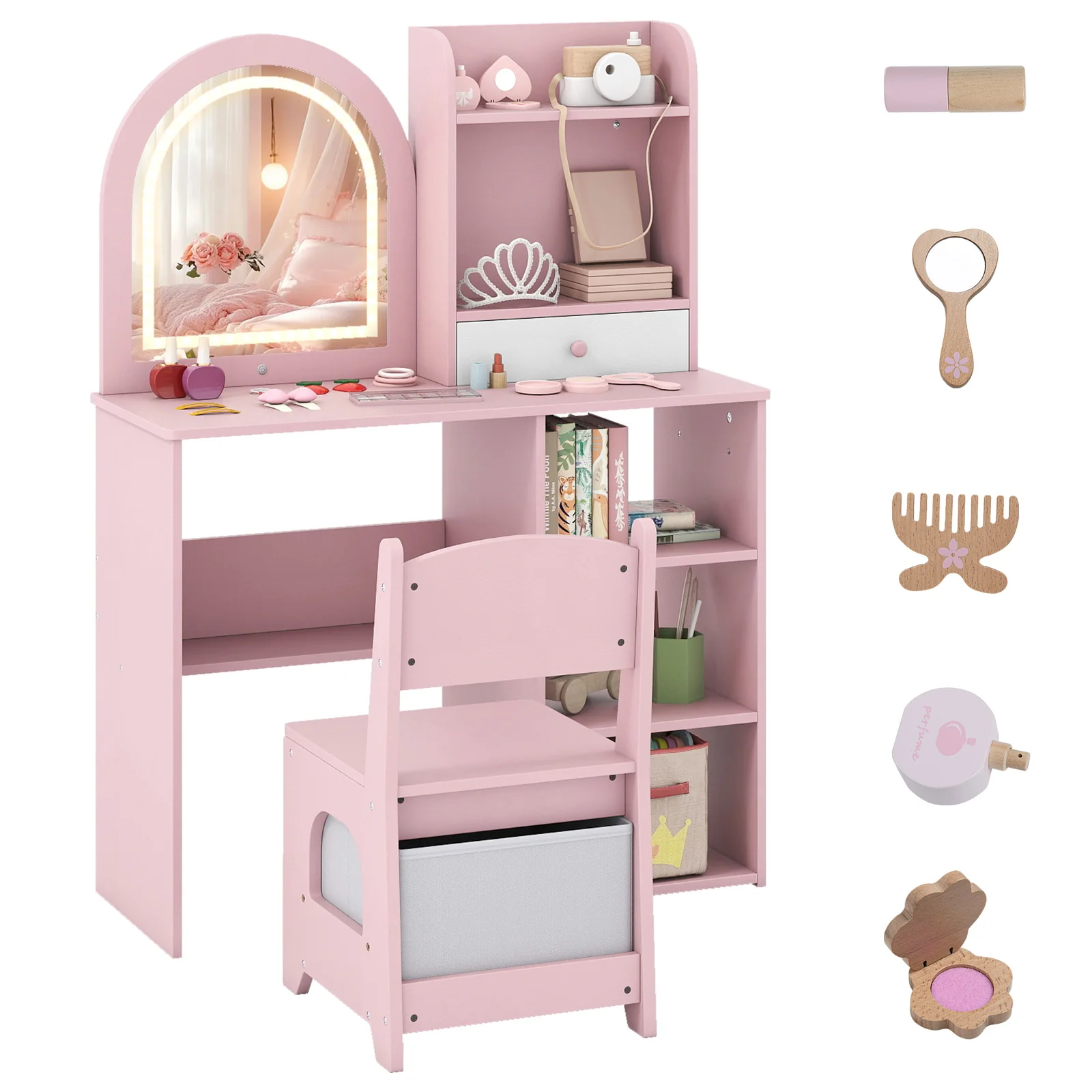 Kids Vanity Set, Princess Girls Makeup Vanity Desk with Chair - Image 10