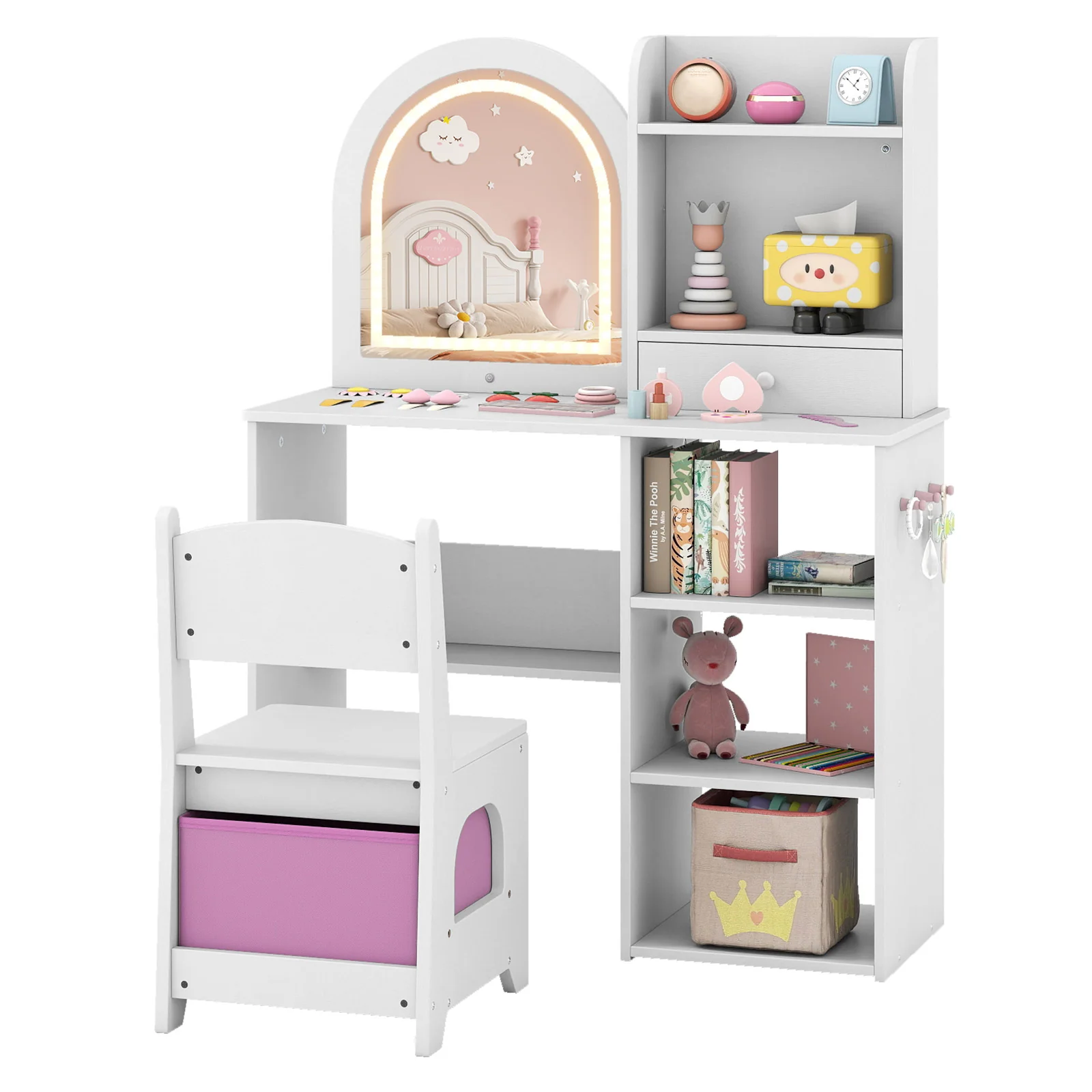 Kids Vanity Set, Princess Girls Makeup Vanity Desk with Chair - Image 11