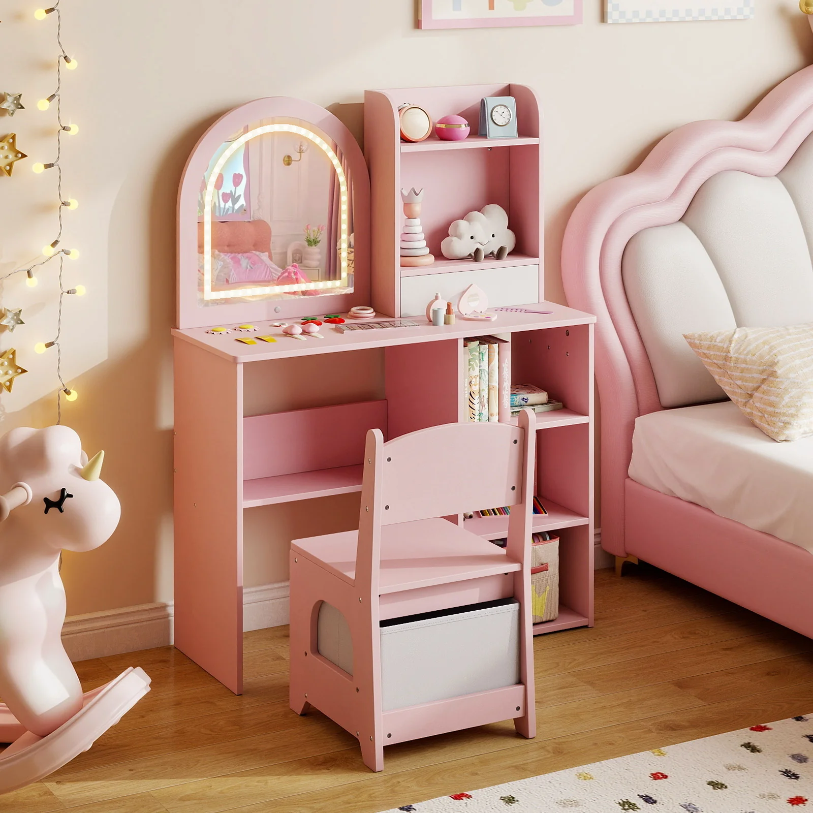 Kids Vanity Set, Princess Girls Makeup Vanity Desk with Chair - Image 2
