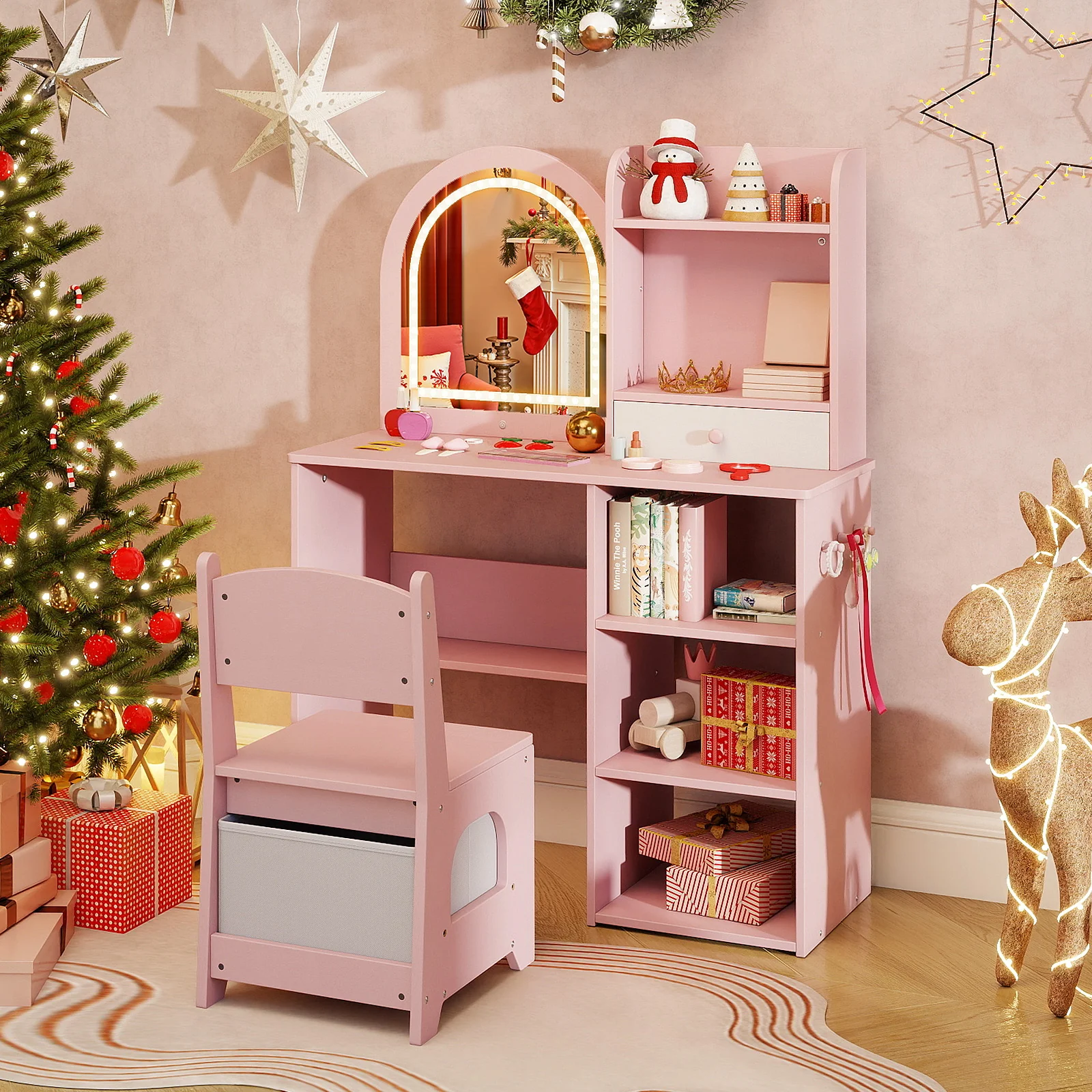 Kids Vanity Set, Princess Girls Makeup Vanity Desk with Chair - Image 3