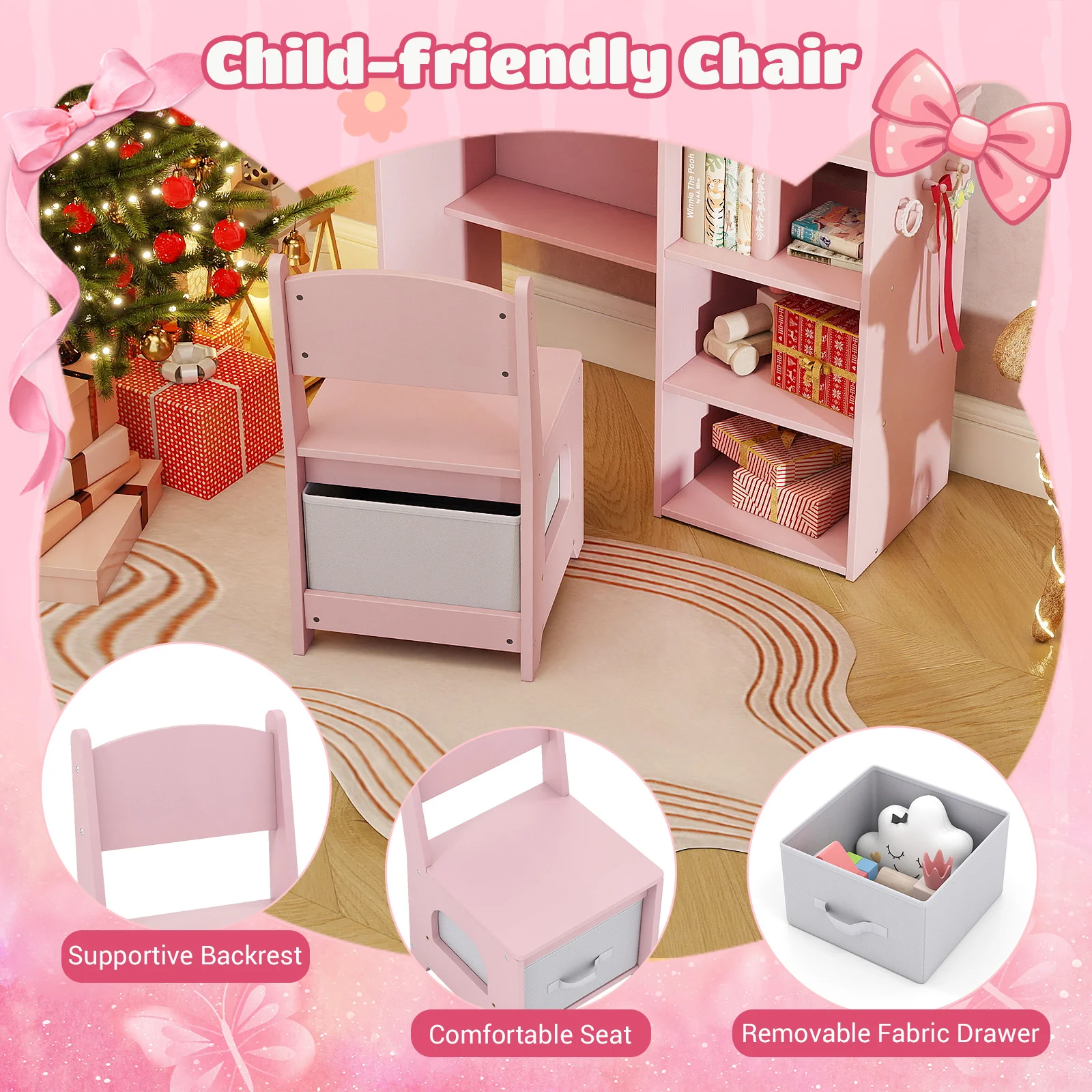 Kids Vanity Set, Princess Girls Makeup Vanity Desk with Chair - Image 7